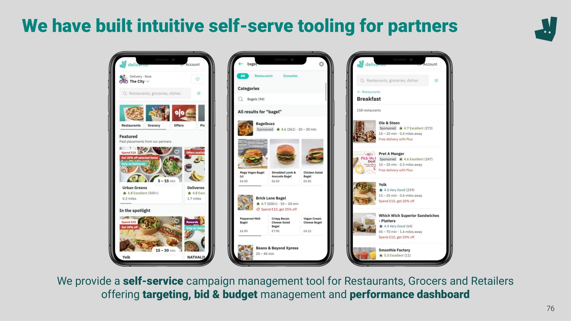 we have built intuitive self serve tooling for partners a | Deliveroo