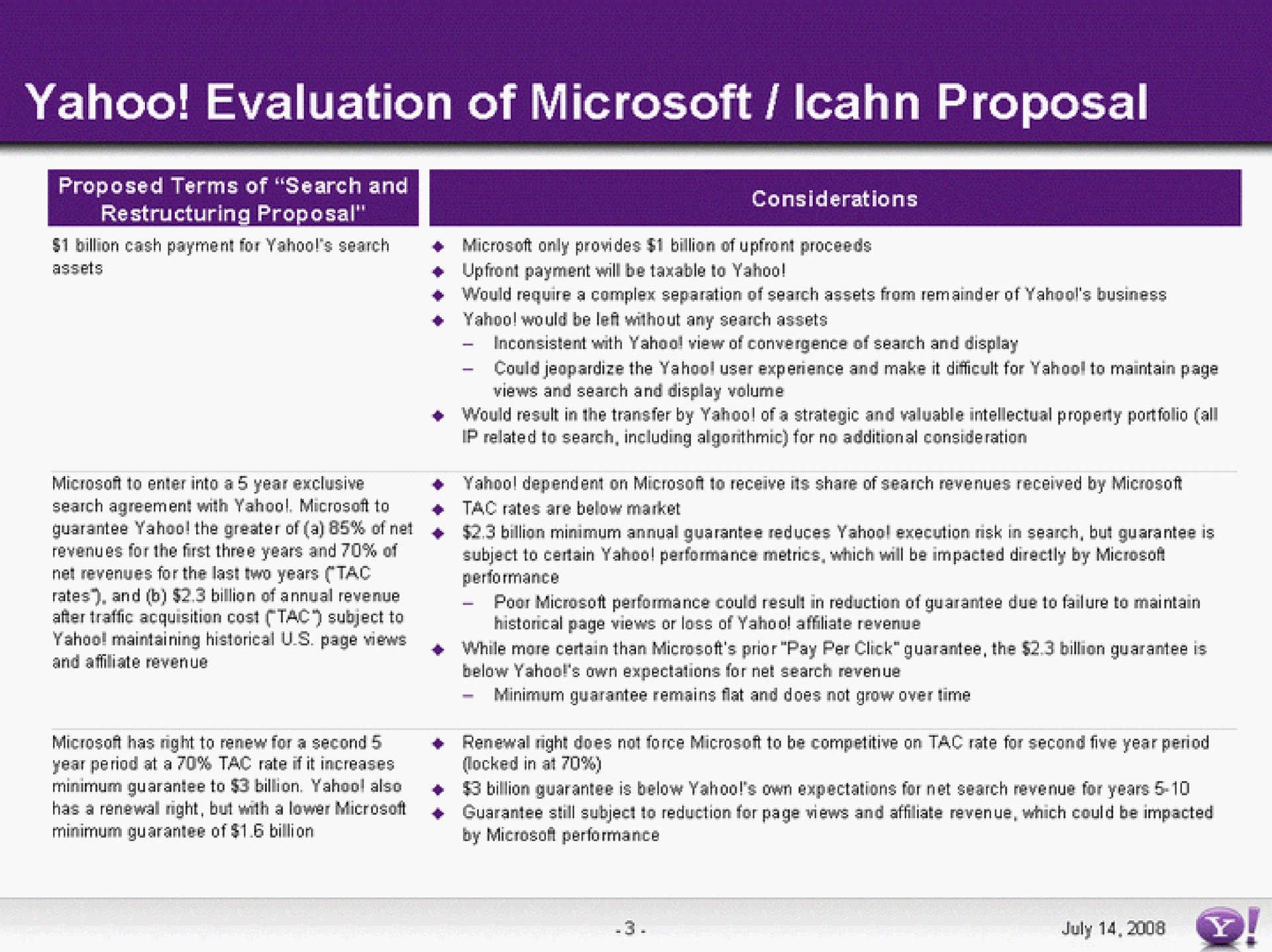 yahoo evaluation of proposal | Yahoo