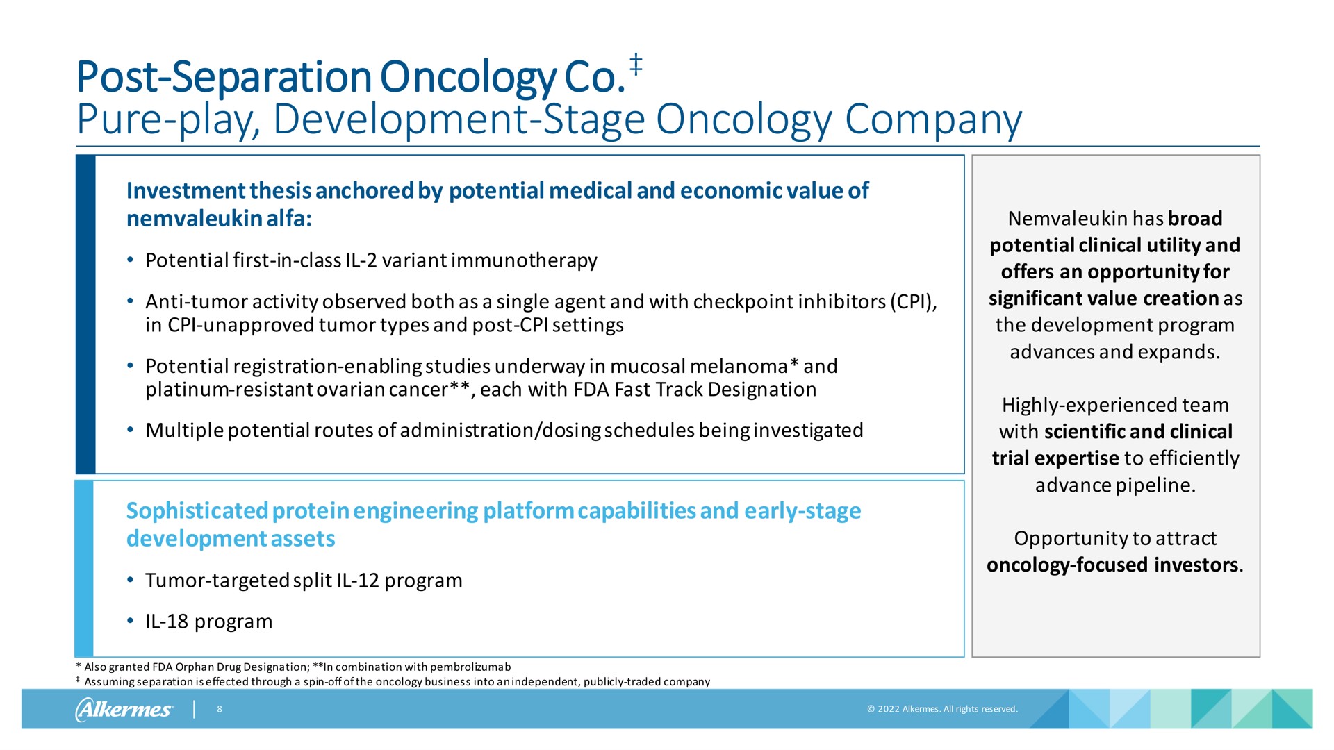 post separation oncology pure play development stage oncology company | Alkermes
