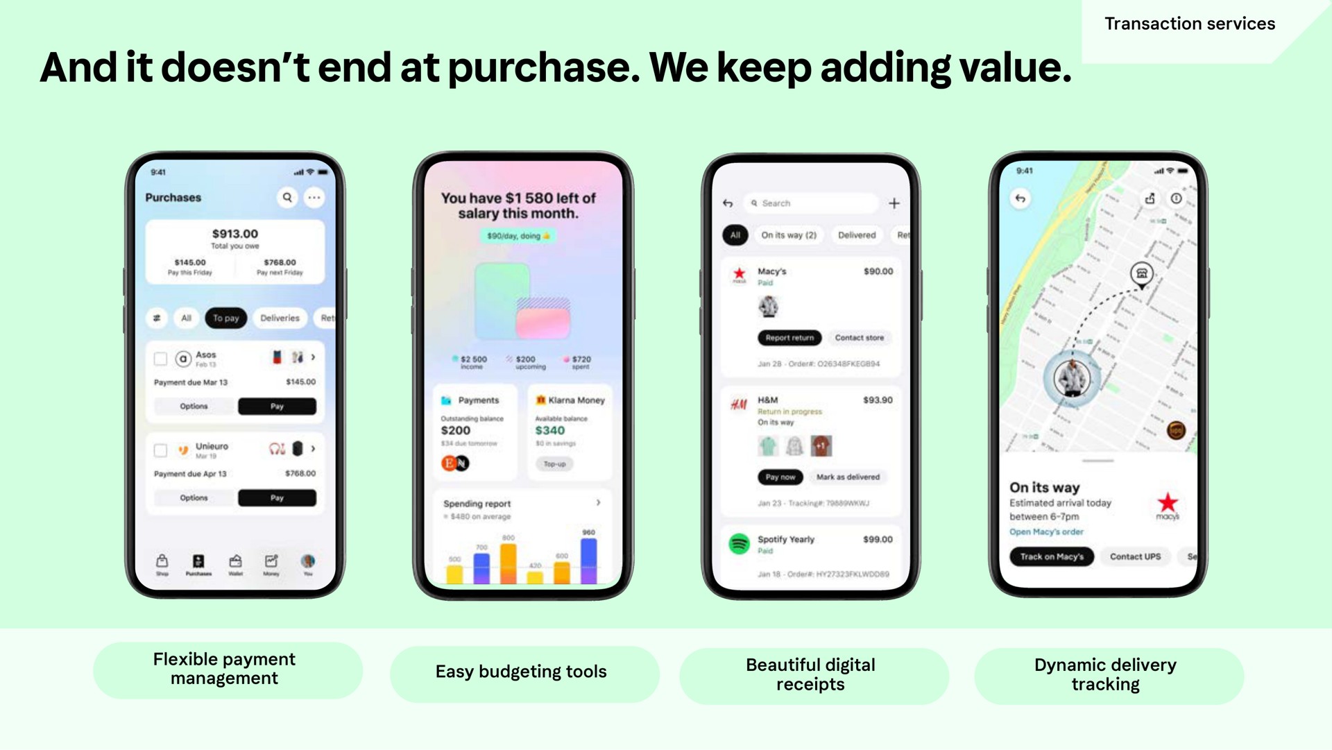 and it end at purchase we keep adding value | Klarna