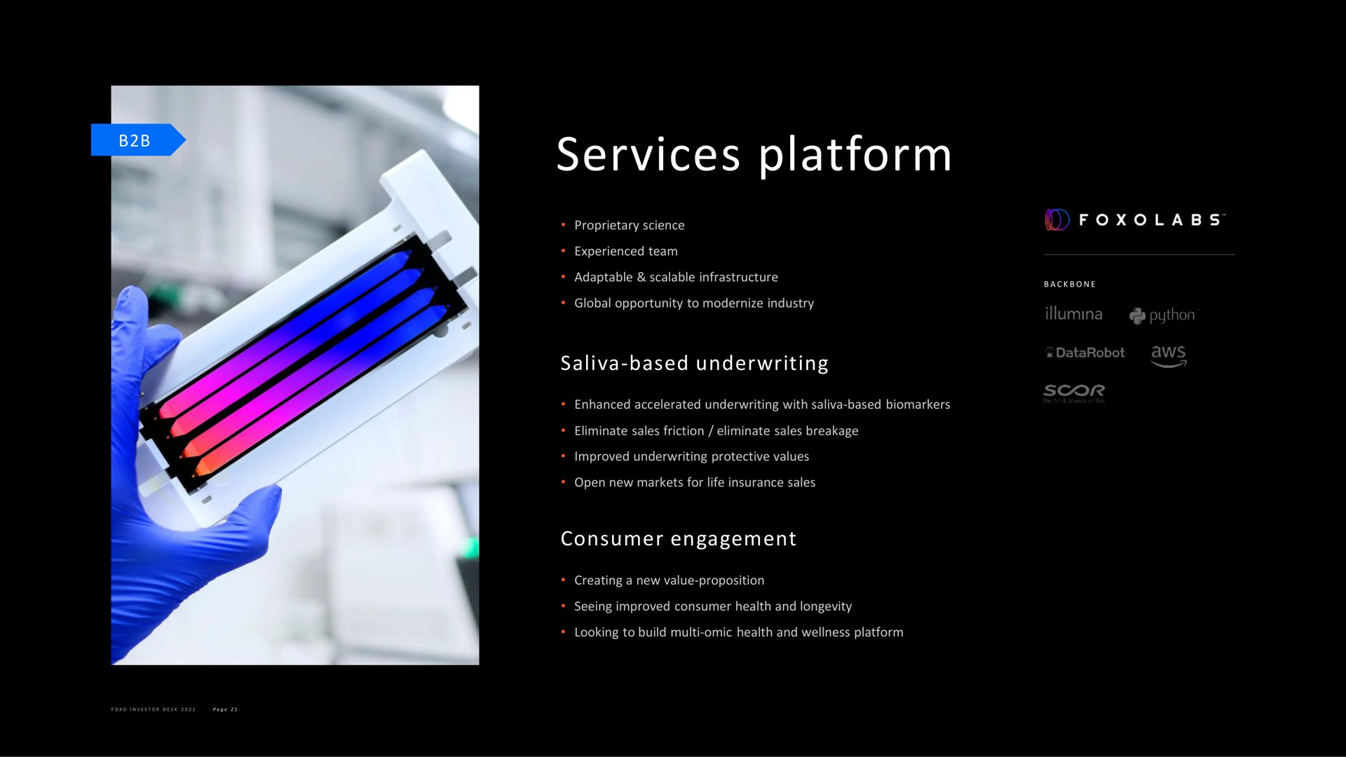 services platform saliva based underwriting consumer engagement | Foxo