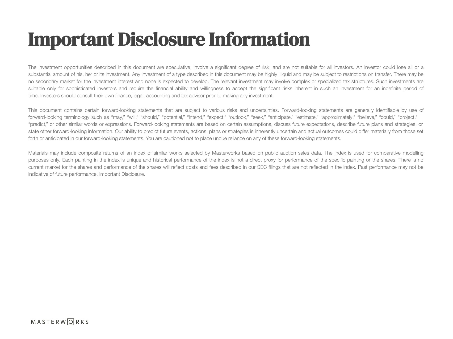 important disclosure information | Masterworks