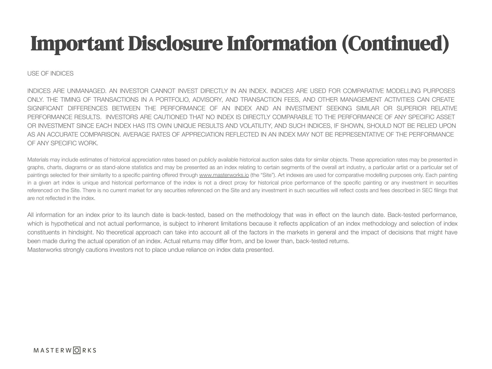 important disclosure information continued | Masterworks
