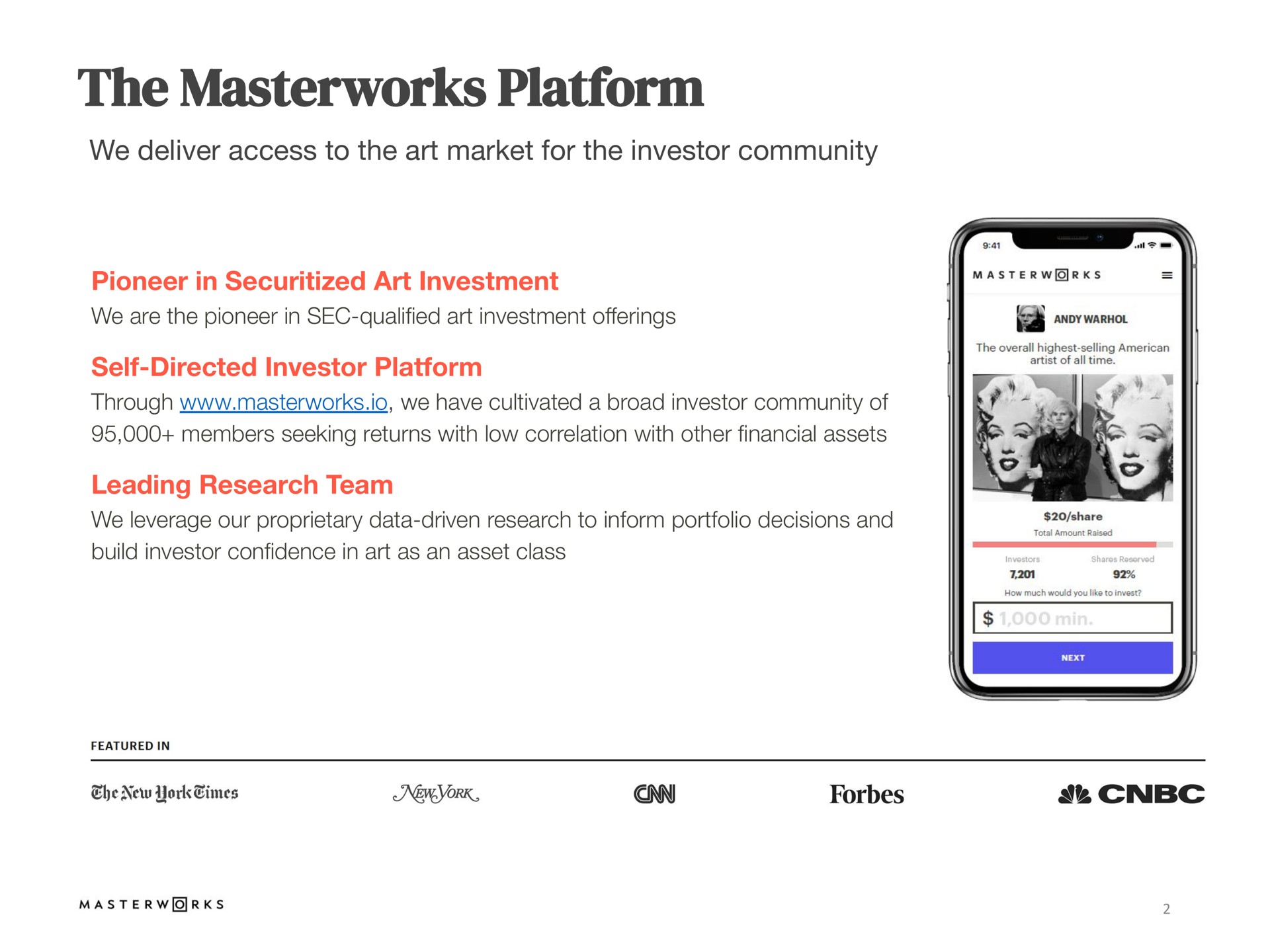 the platform we deliver access to the art market for the investor community pioneer in art investment self directed investor platform leading research team i | Masterworks