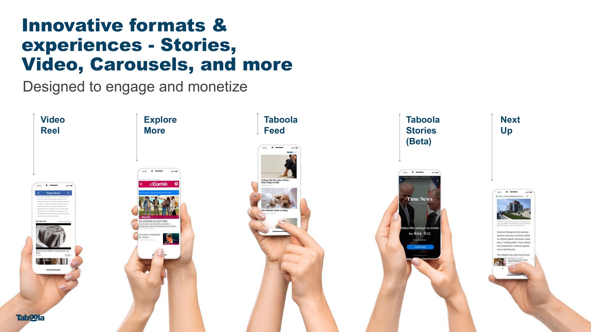 innovative formats experiences stories video and more designed to engage and monetize | Taboola