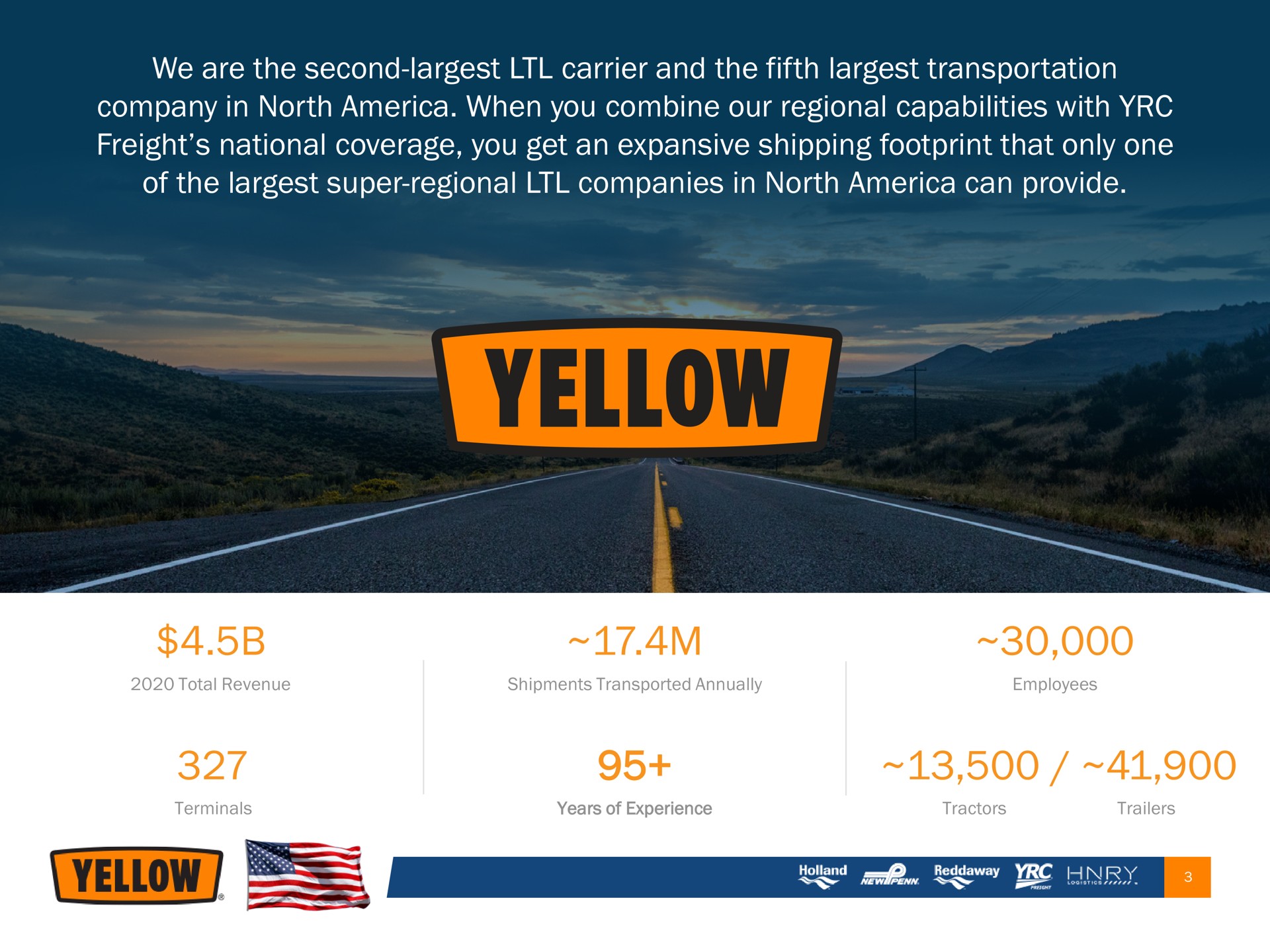 we are the second carrier and the fifth transportation company in north when you combine our regional capabilities with freight national coverage you get an expansive shipping footprint that only one of the super regional companies in north can provide | Yellow Corporation