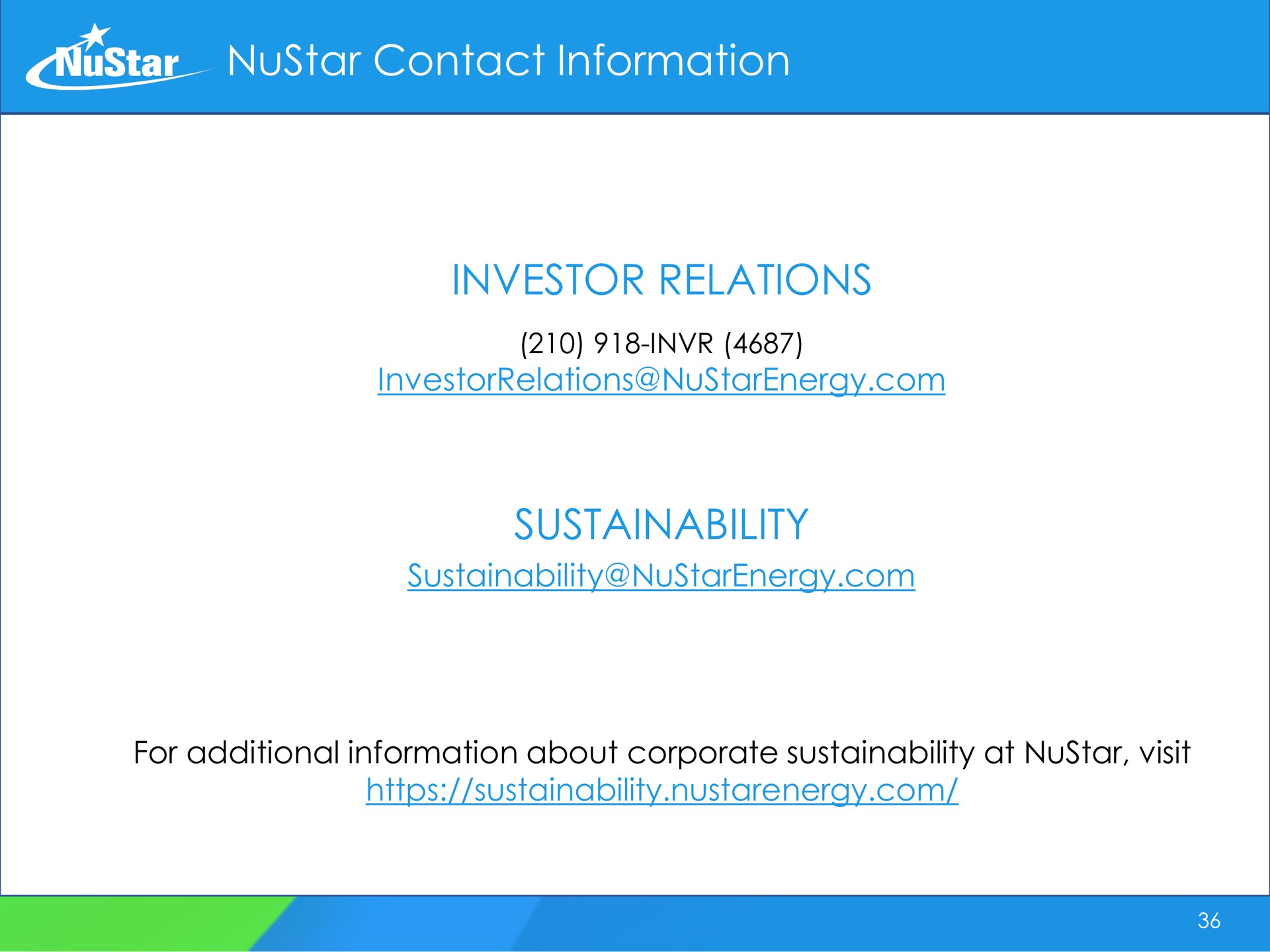 contact information investor relations for additional information about corporate at visit | NuStar Energy