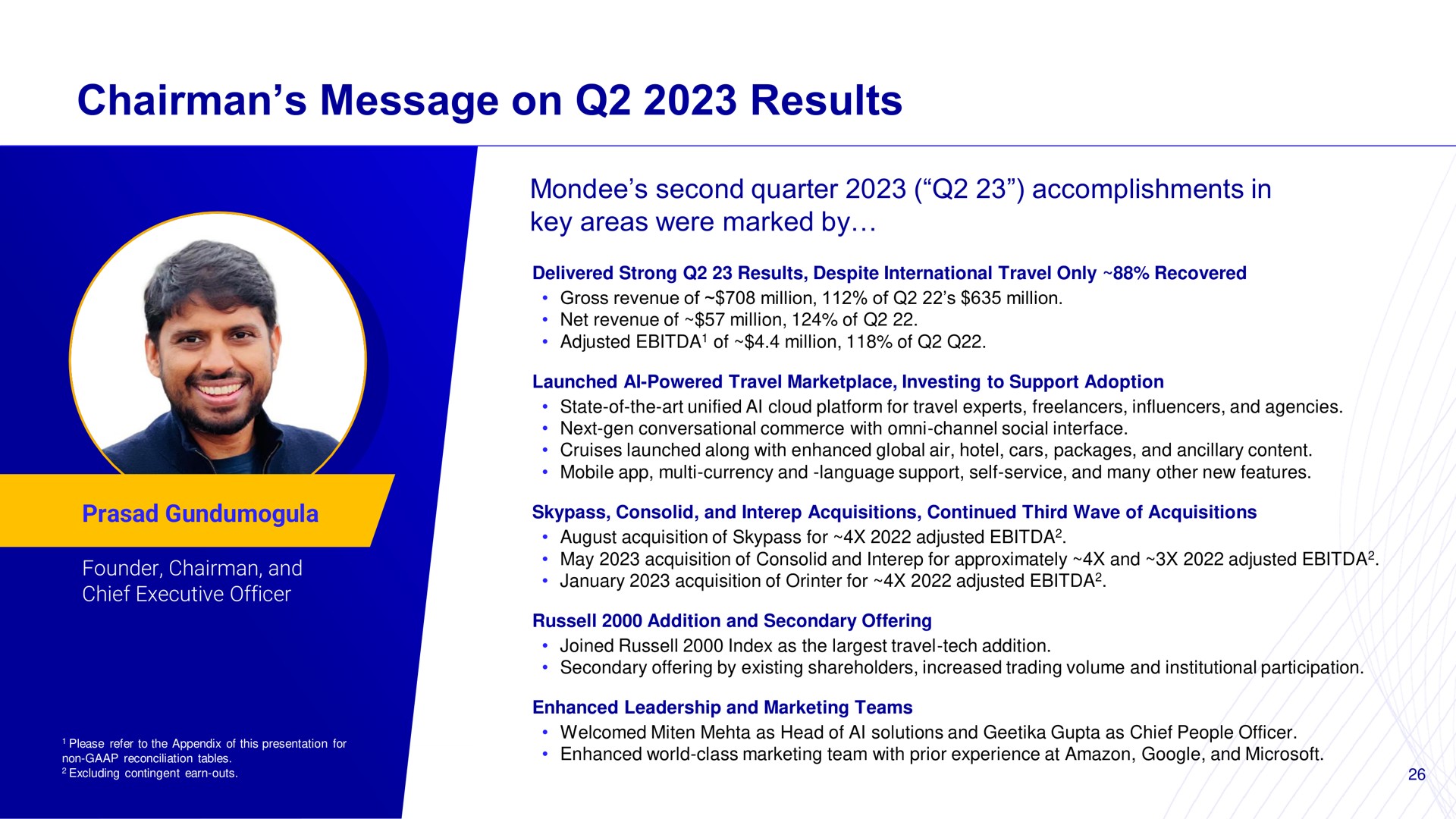 chairman message on results | Mondee