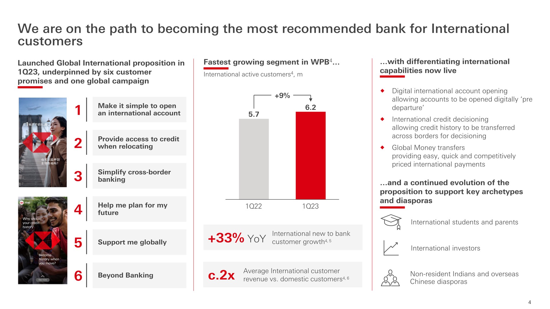 we are on the path to becoming the most recommended bank for international customers yoy ere | HSBC