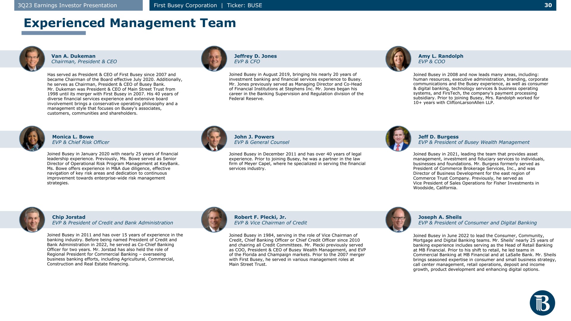 experienced management team | First Busey