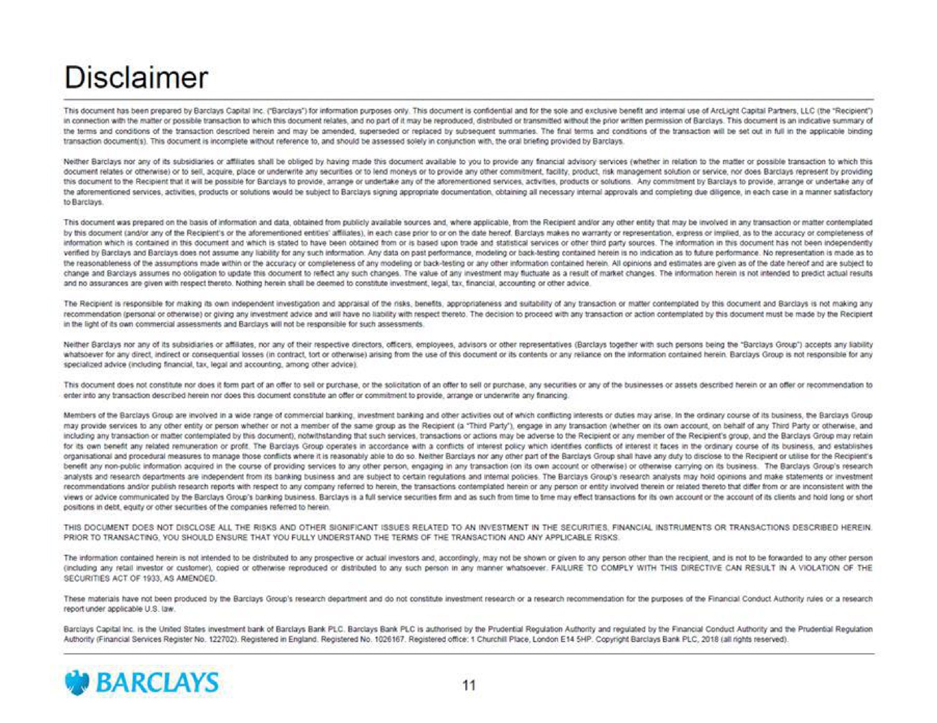 disclaimer | Barclays