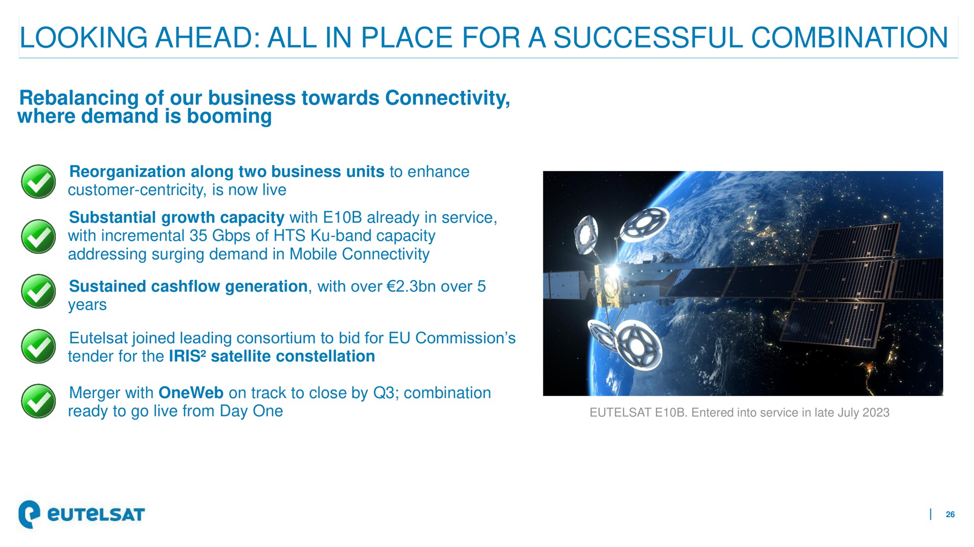 looking ahead all in place for a successful combination of our business towards connectivity | Eutelsat