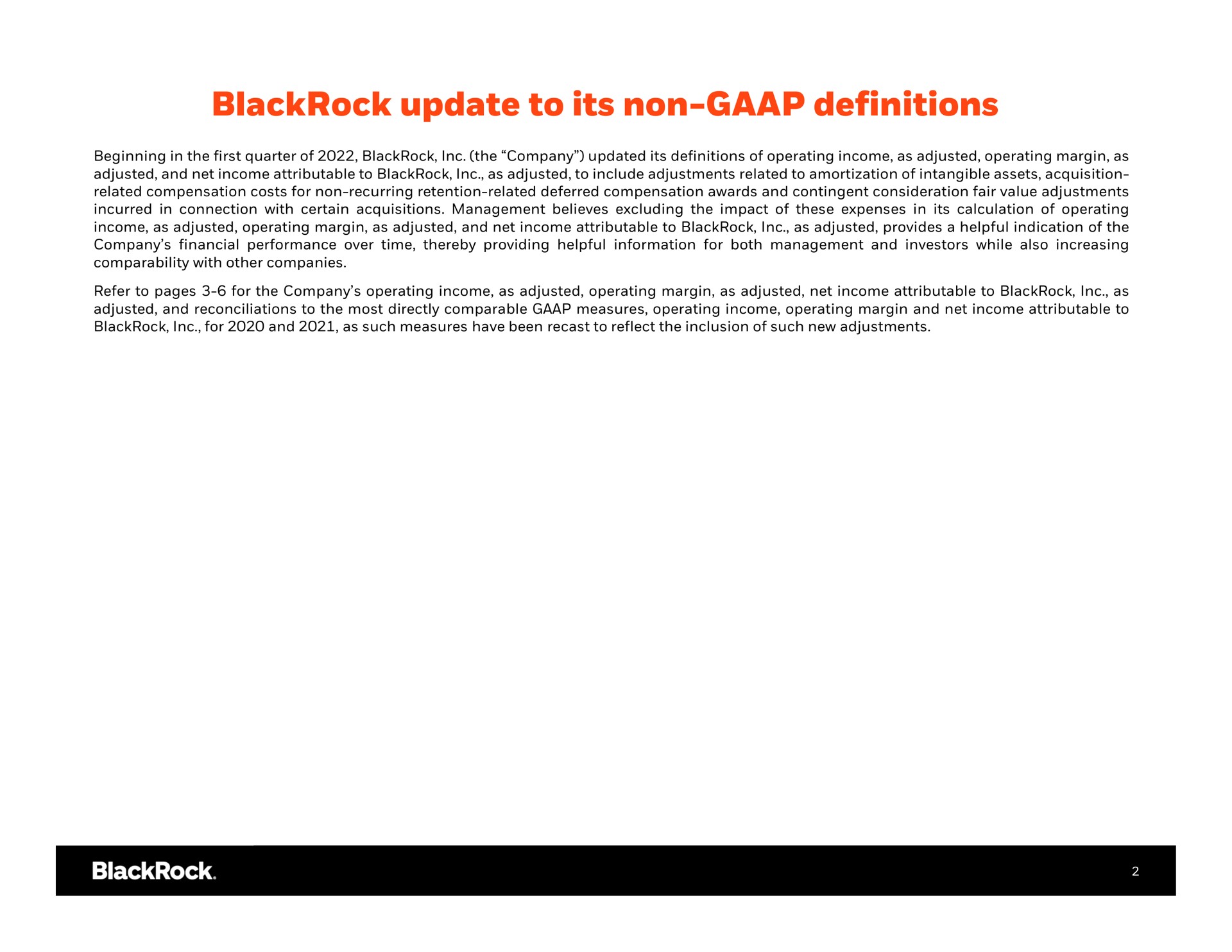update to its non definitions | BlackRock