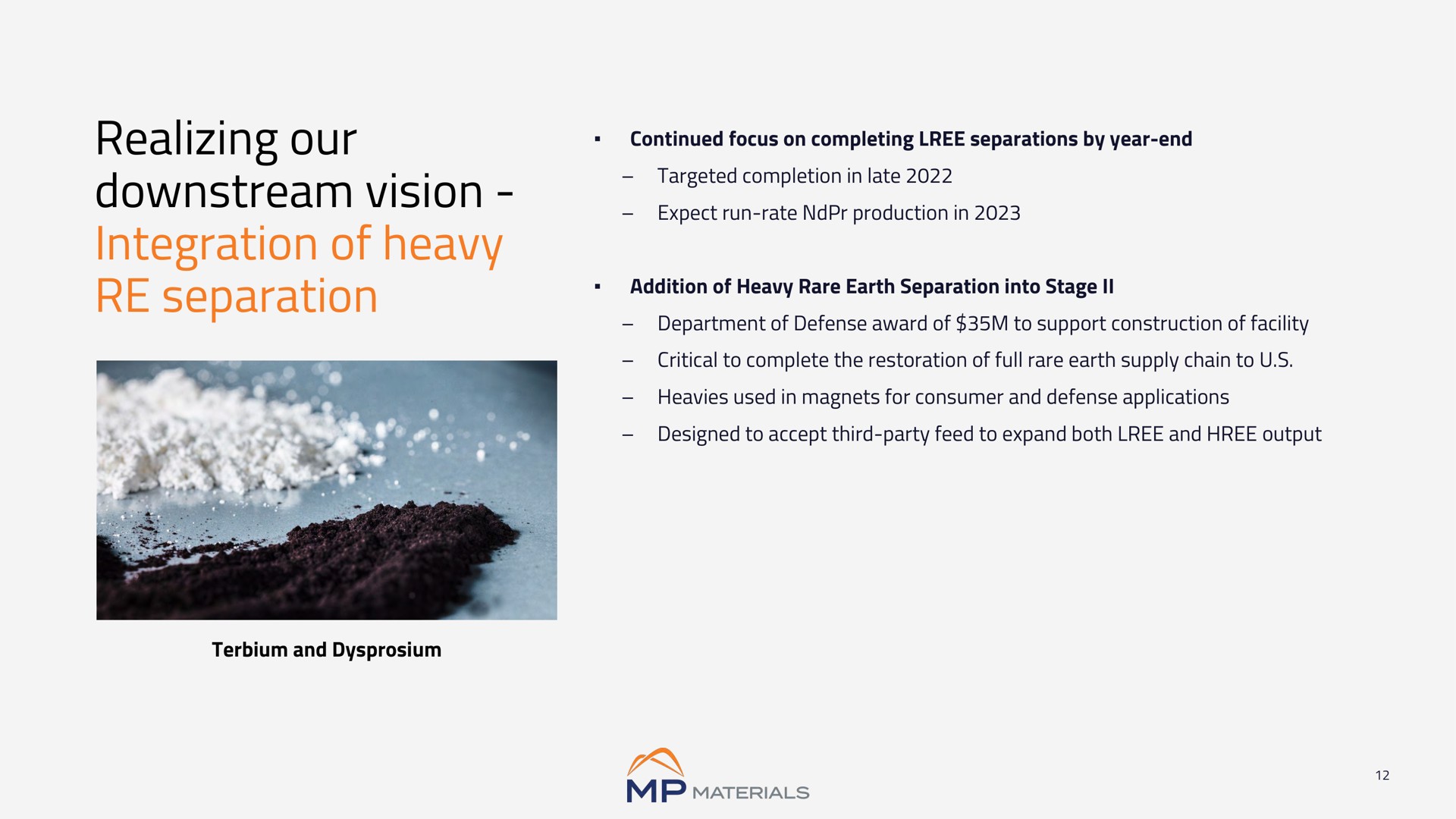 realizing our downstream vision integration of heavy separation law | MP Materials