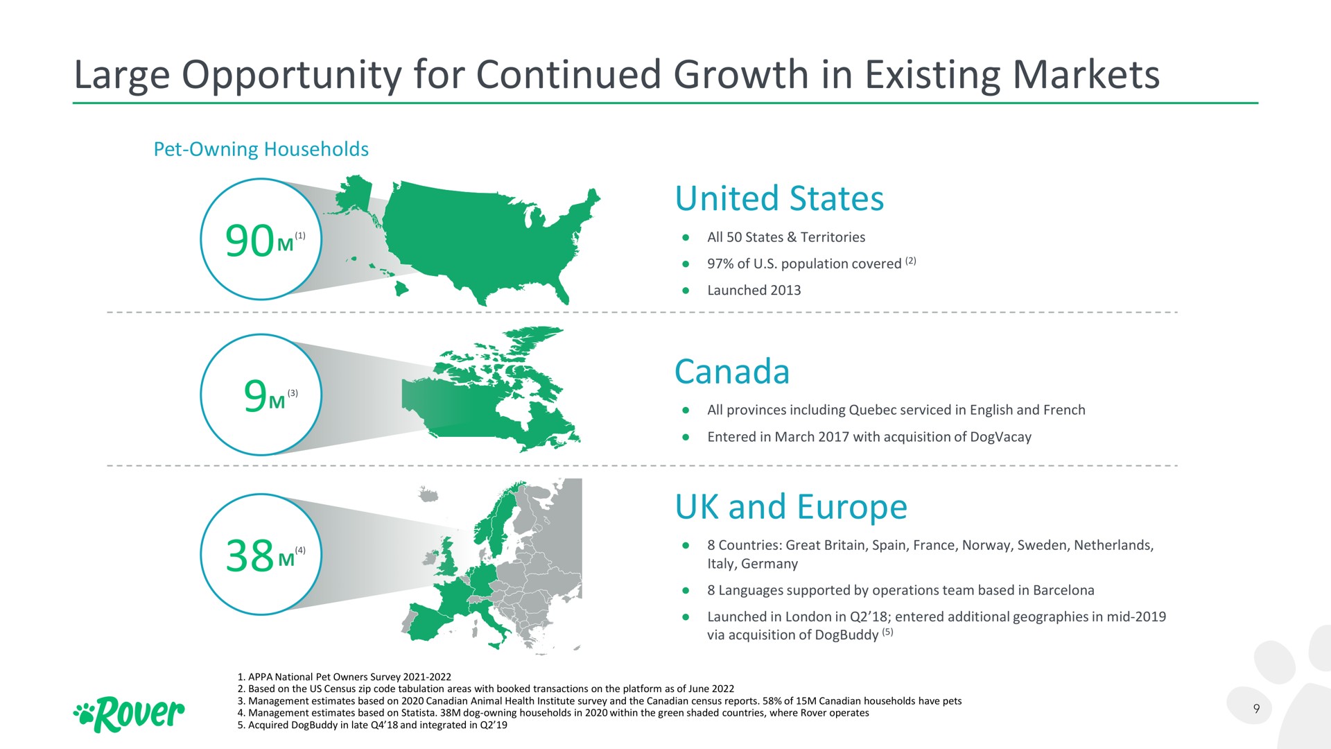 large opportunity for continued growth in existing markets united states canada and | Rover