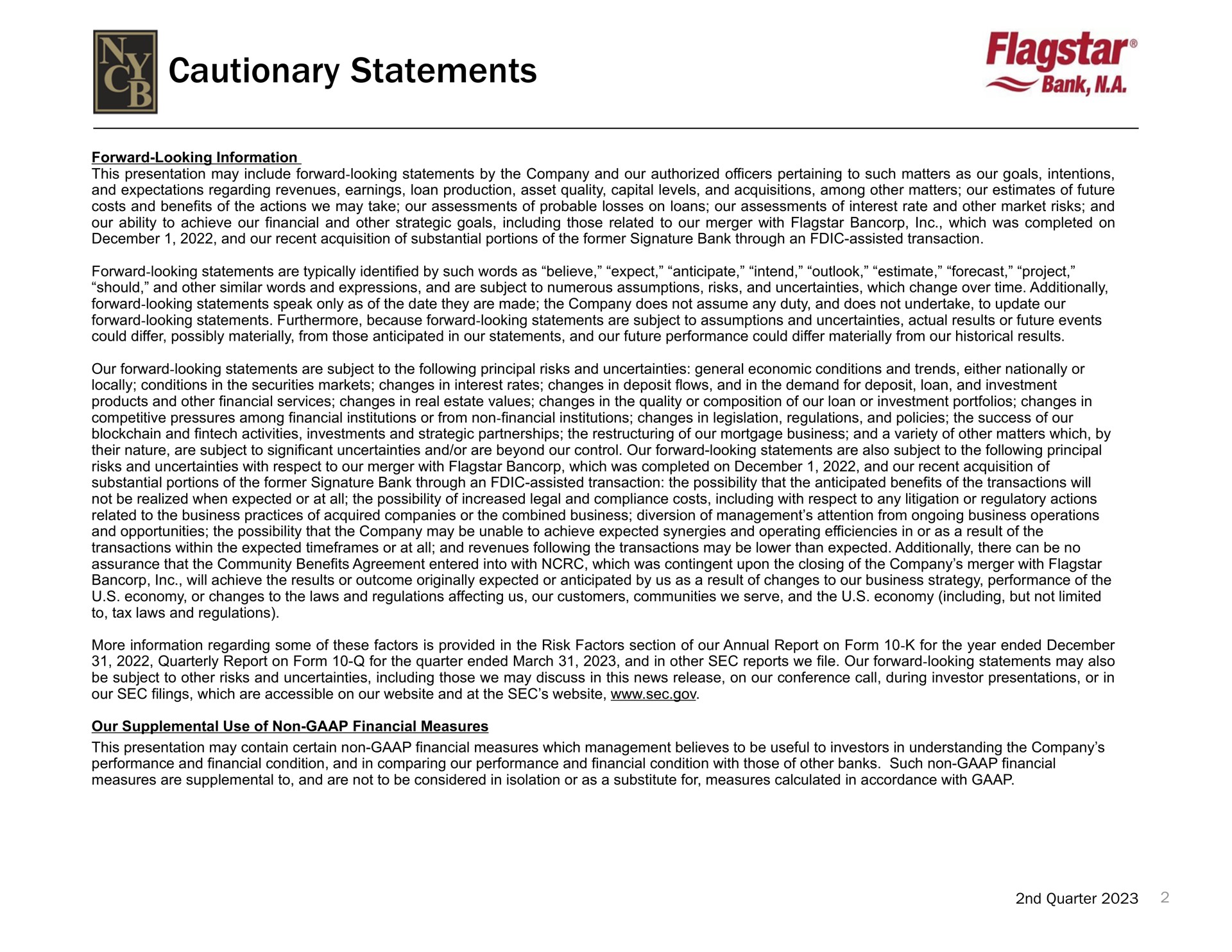 cautionary statements | New York Community Bancorp