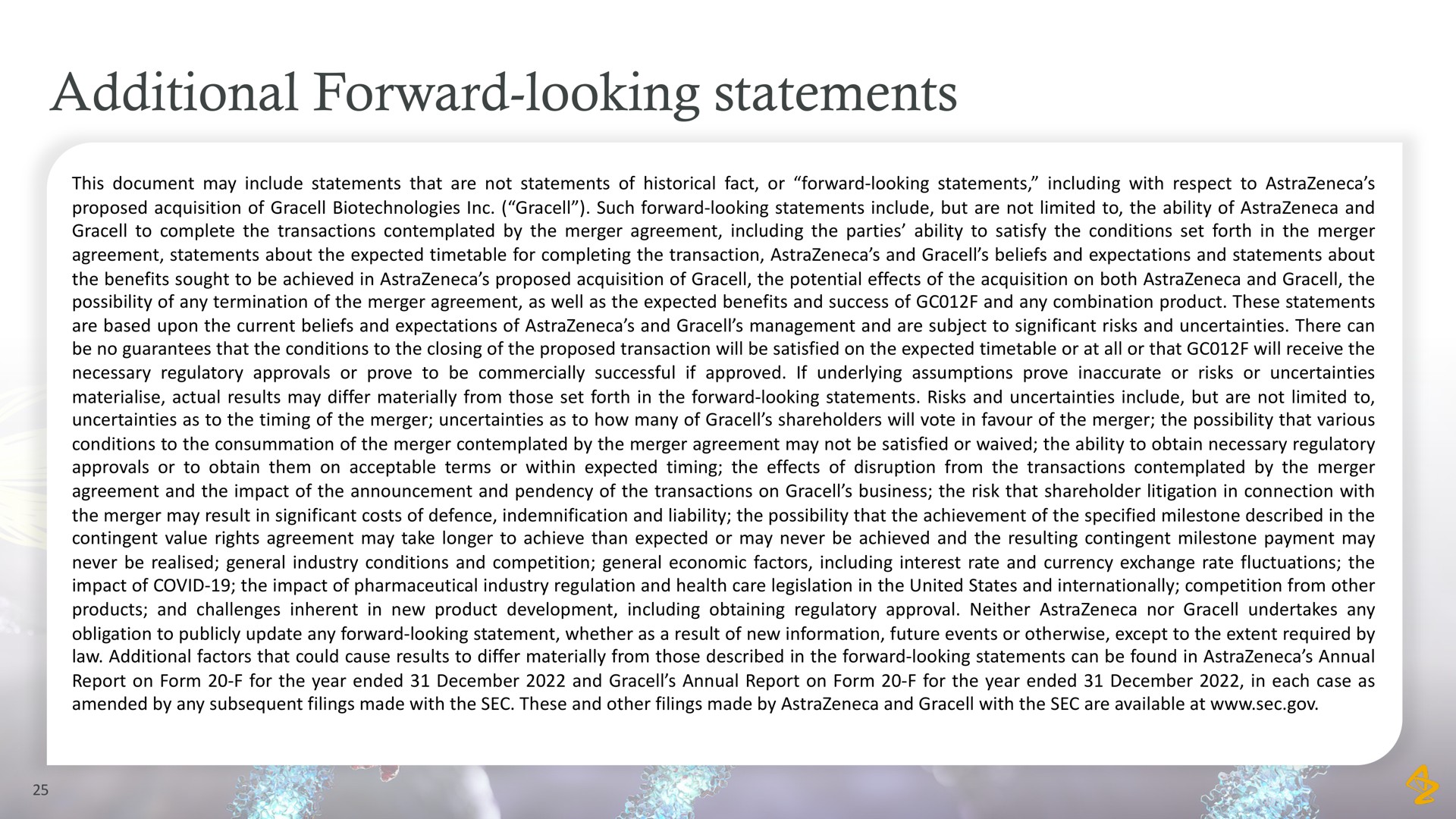 additional forward looking statements | AstraZeneca