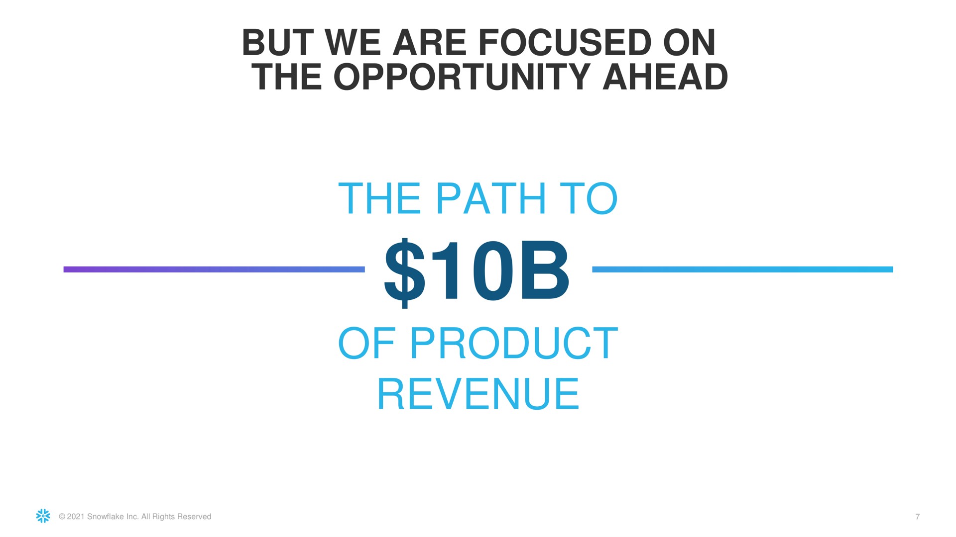 but we are focused on the opportunity ahead the path to of product revenue | Snowflake