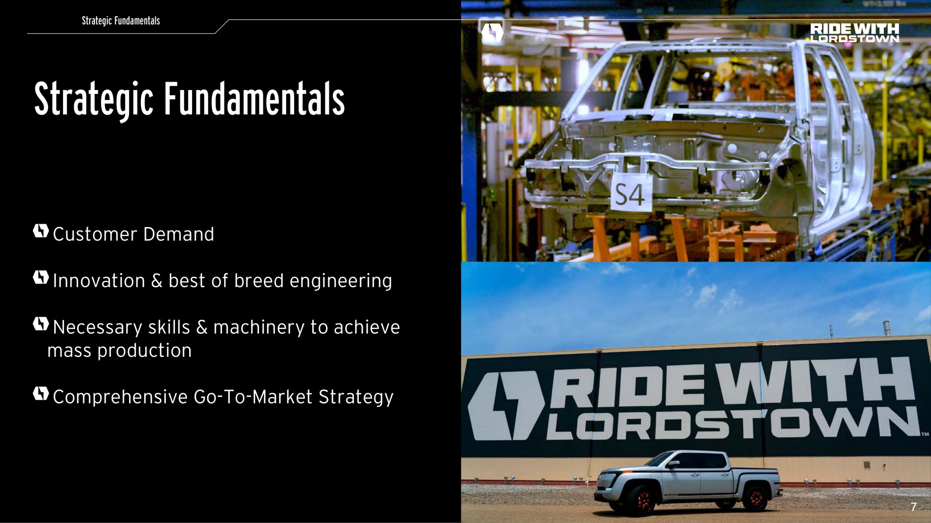 strategic fundamentals customer demand innovation best of breed engineering necessary skills machinery to achieve mass production comprehensive go to market strategy ride with | Lordstown Motors