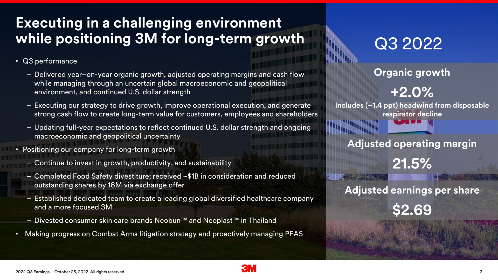 executing in a challenging environment while positioning for long term growth | 3M