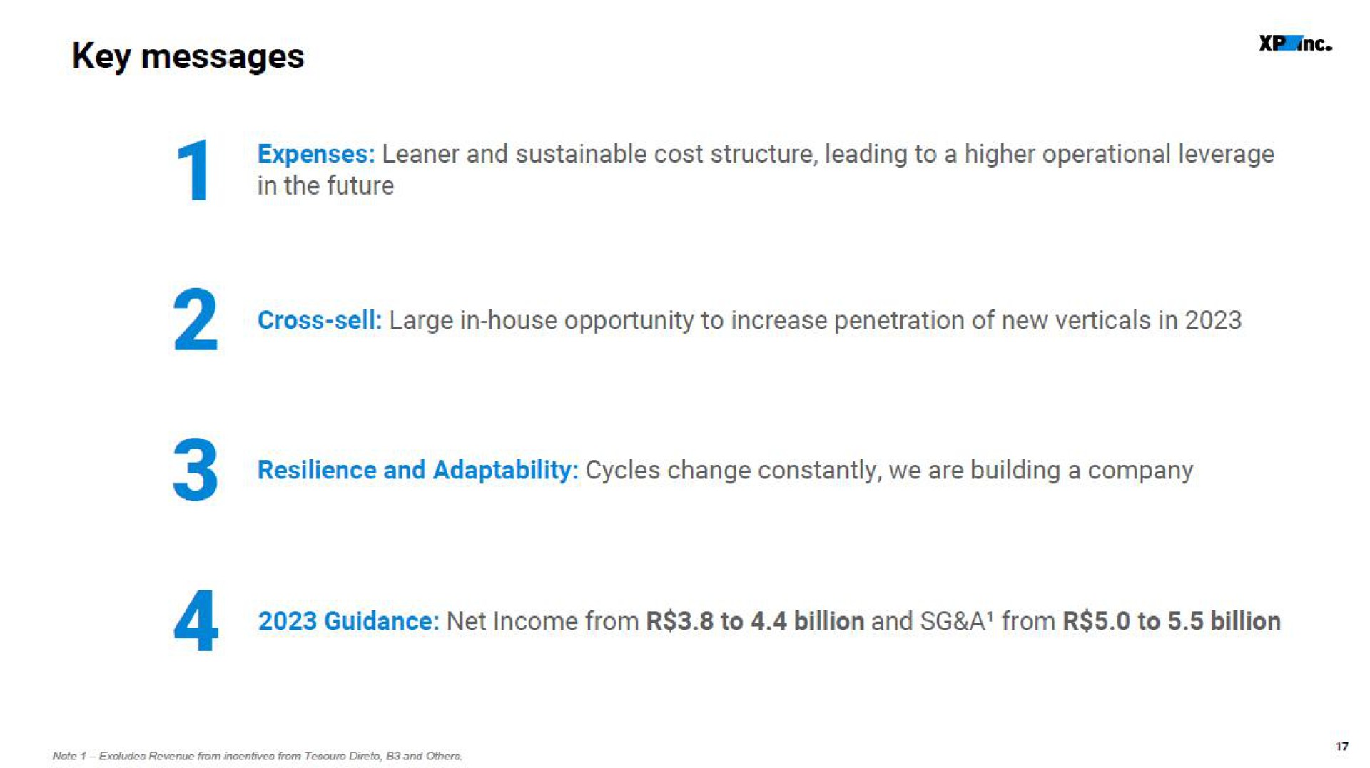 key messages guidance net income from to billion and a from to billion | XP Inc