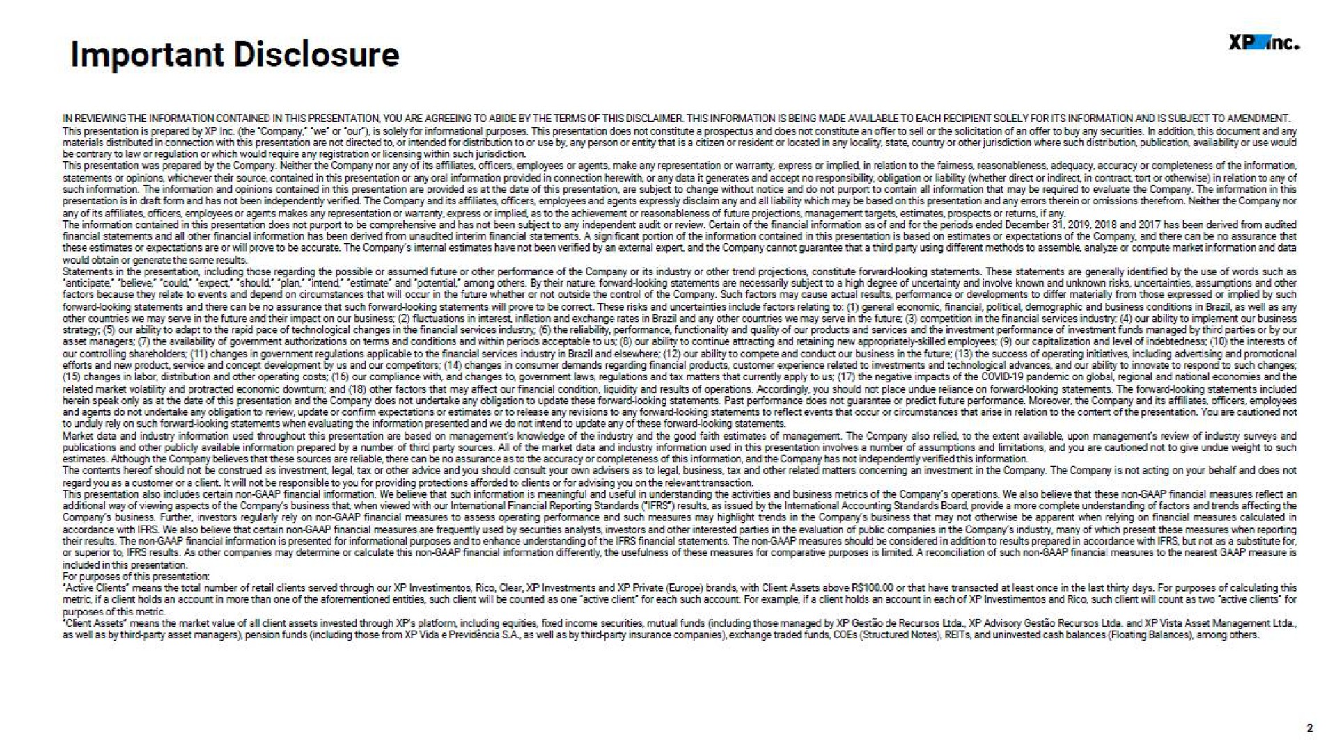 important disclosure | XP Inc