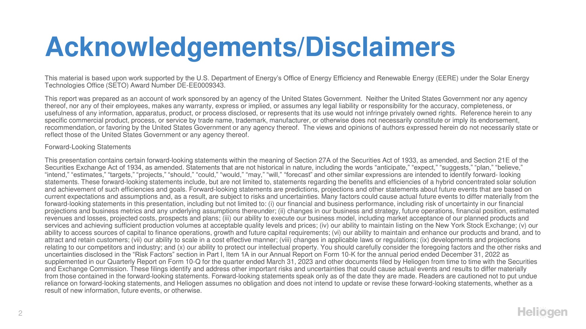 disclaimers | Heliogen
