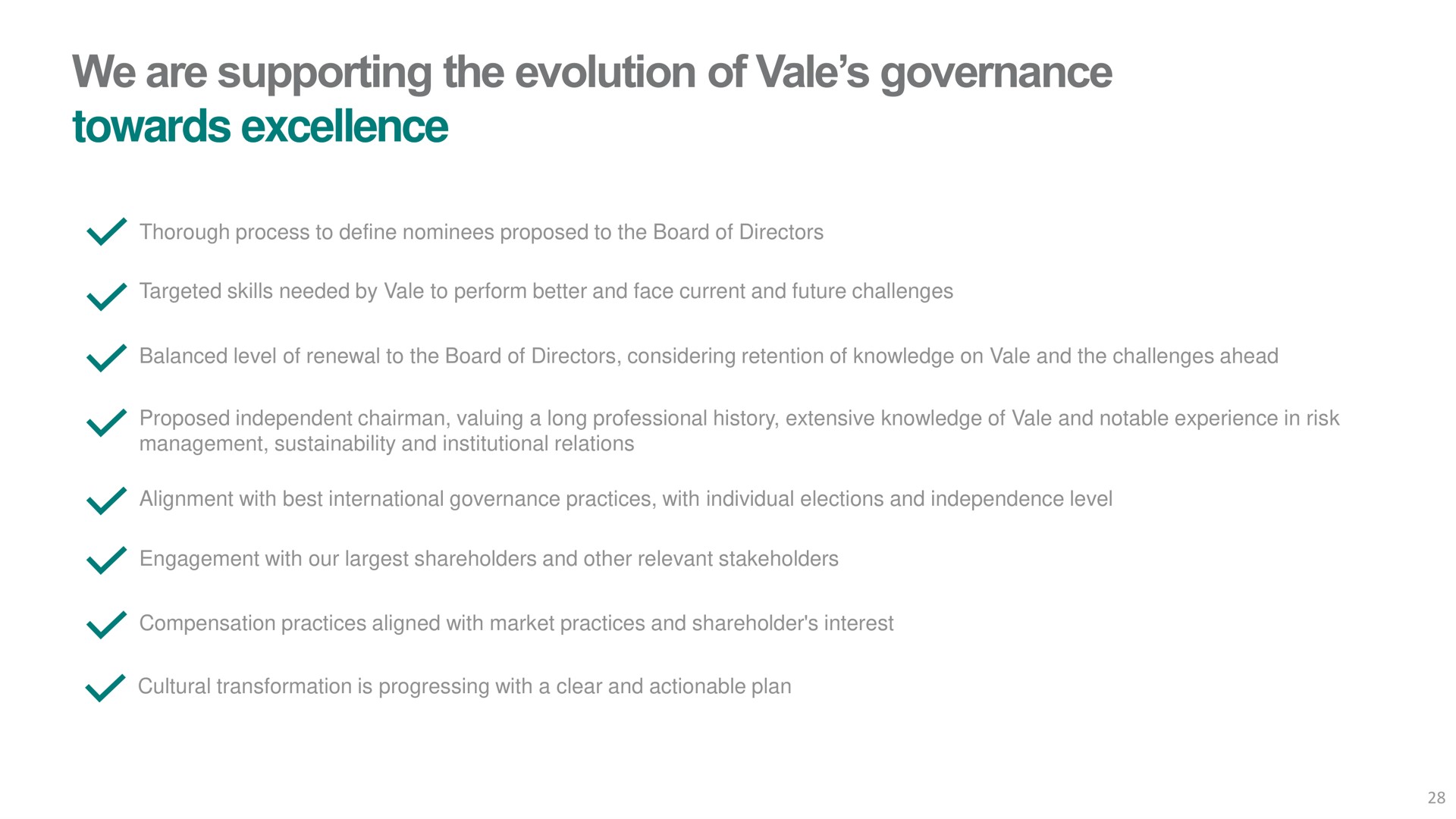 we are supporting the evolution of vale governance towards excellence | Vale