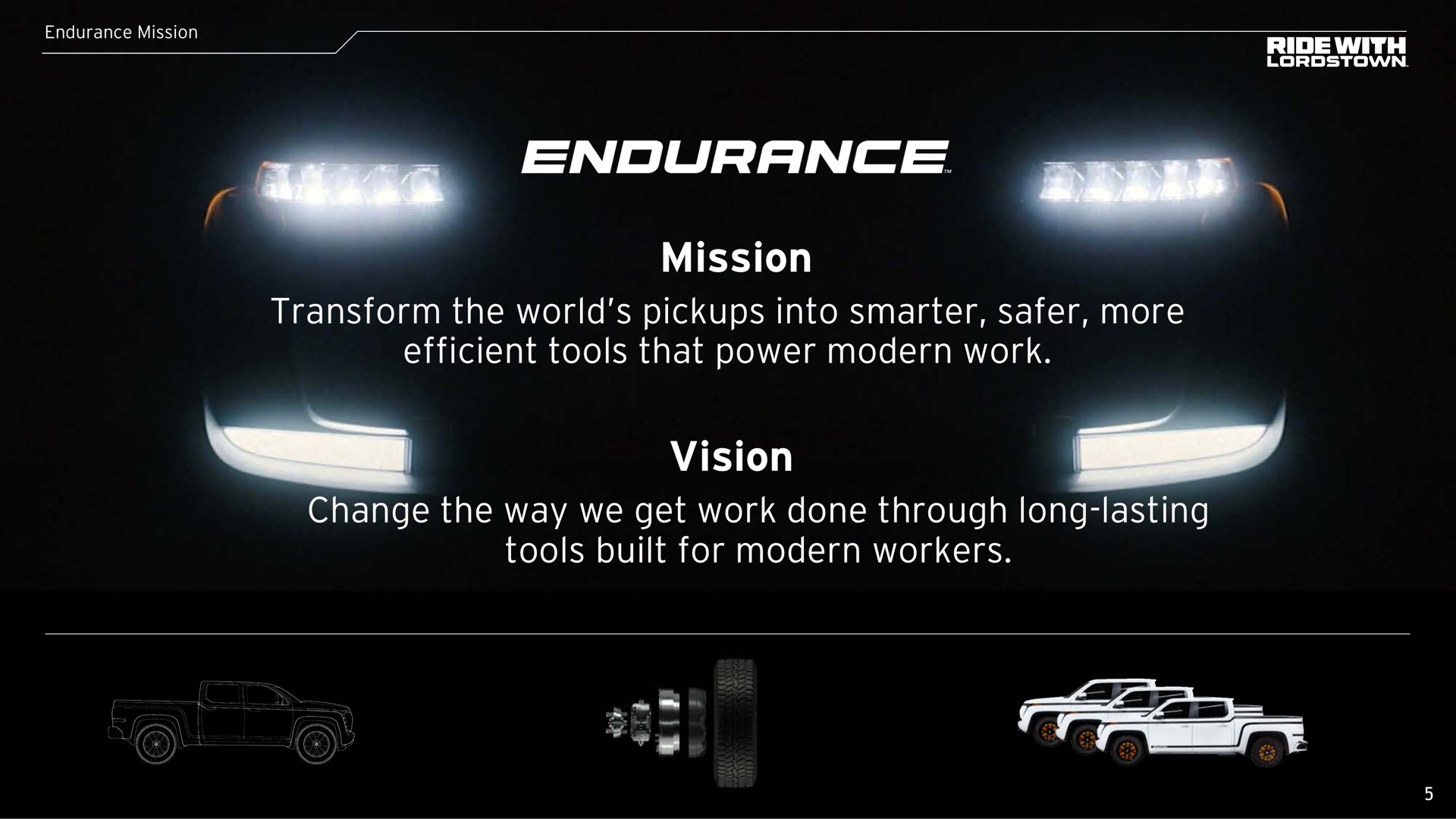 endurance mission mission transform the world pickups into more efficient tools that power modern work vision change the way we get work done through long lasting tools built for modern workers a ers a | Lordstown Motors