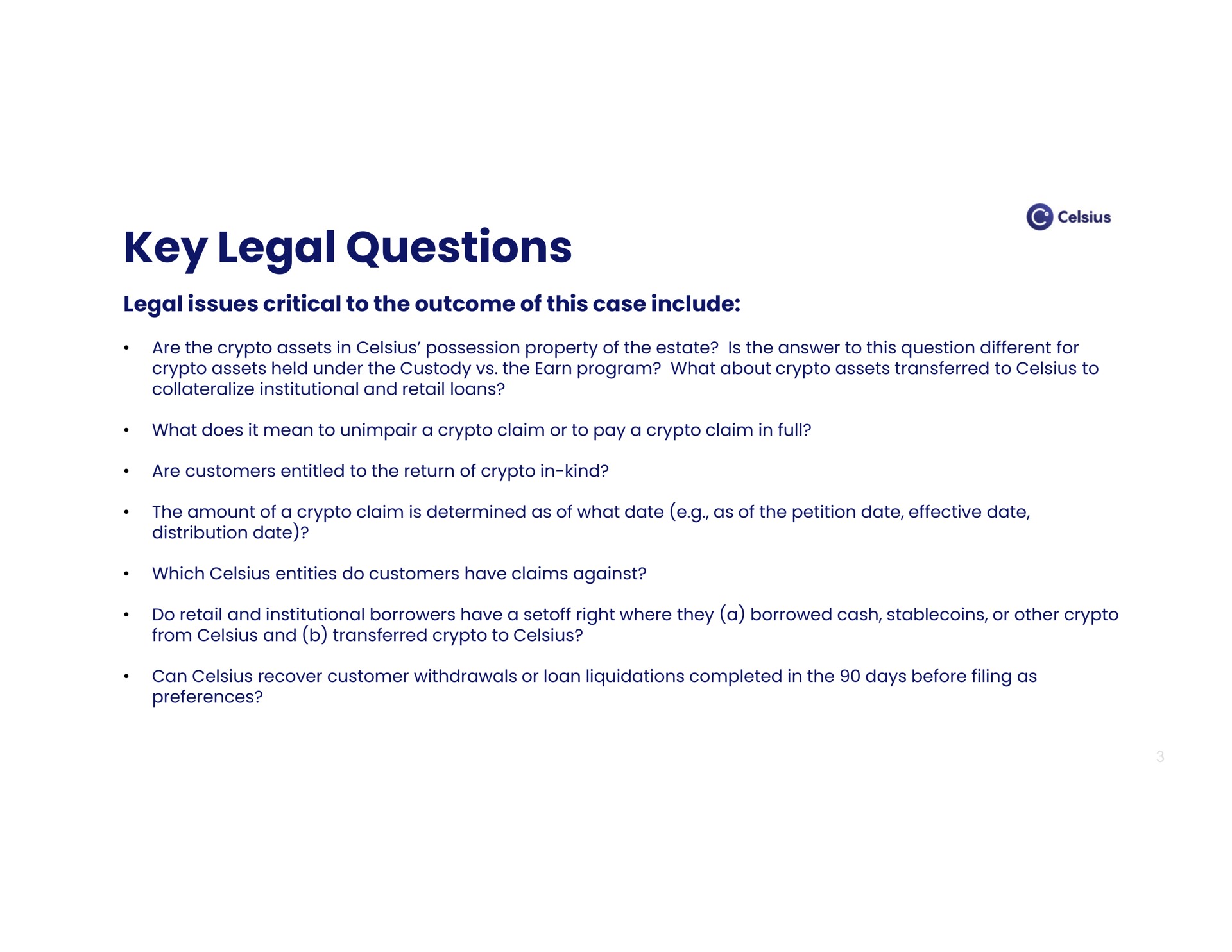 key legal questions | Celsius Holdings