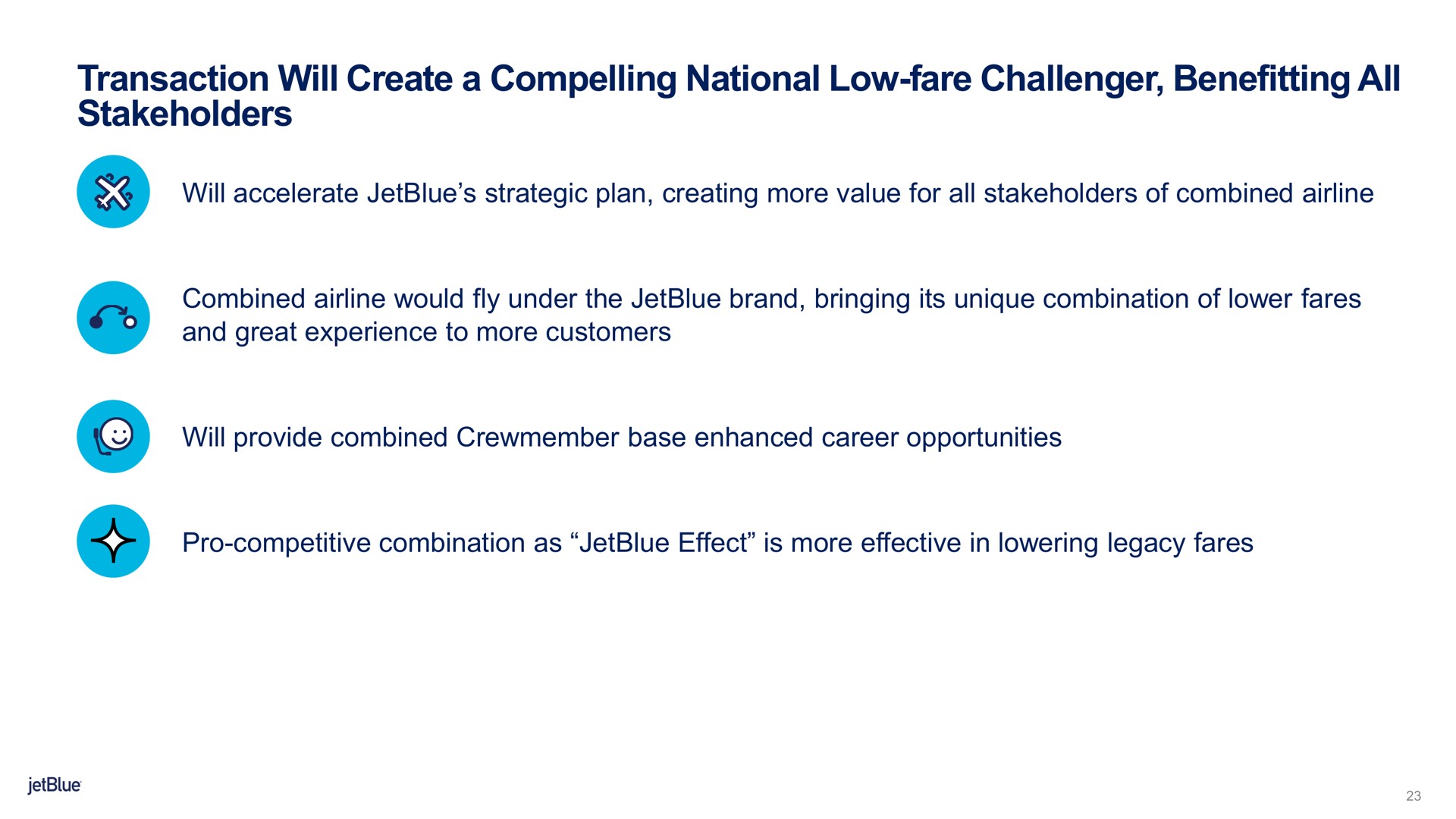 transaction will create a compelling national low fare challenger benefitting all stakeholders | jetBlue