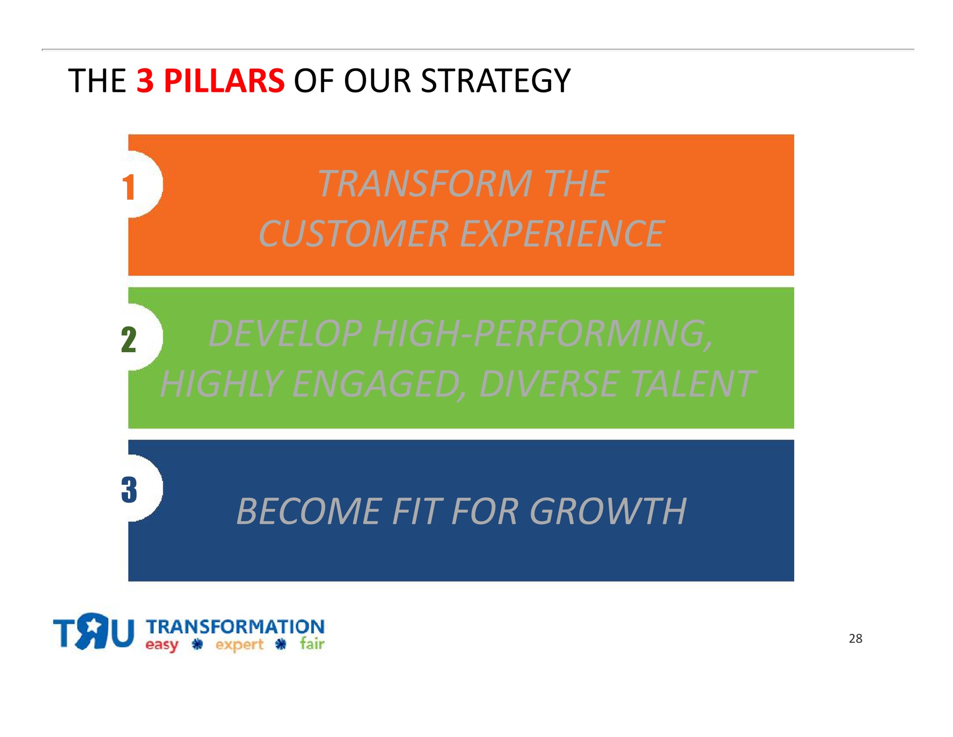 the pillars of our strategy transform the customer experience develop high performing highly engaged diverse talent become fit for growth | Toys R Us
