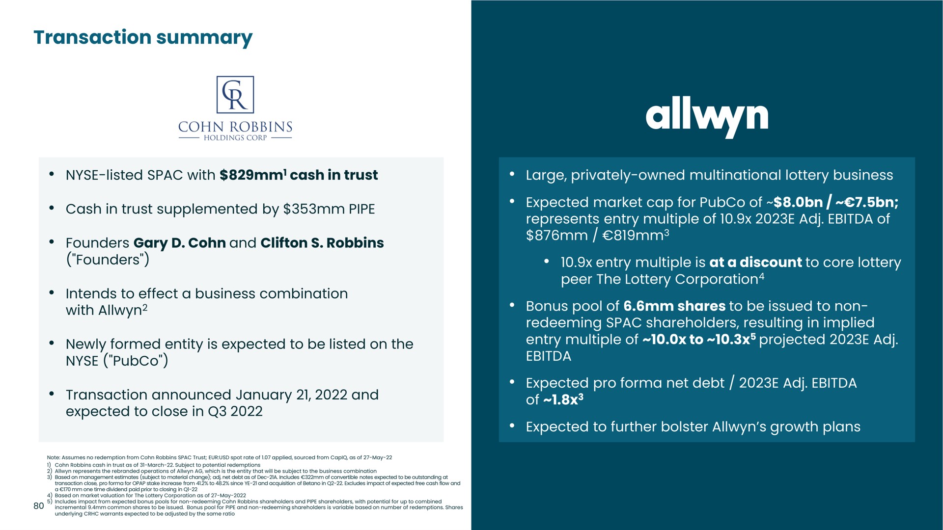 transaction summary founders entry multiple is at a discount to core lottery | Allwyn
