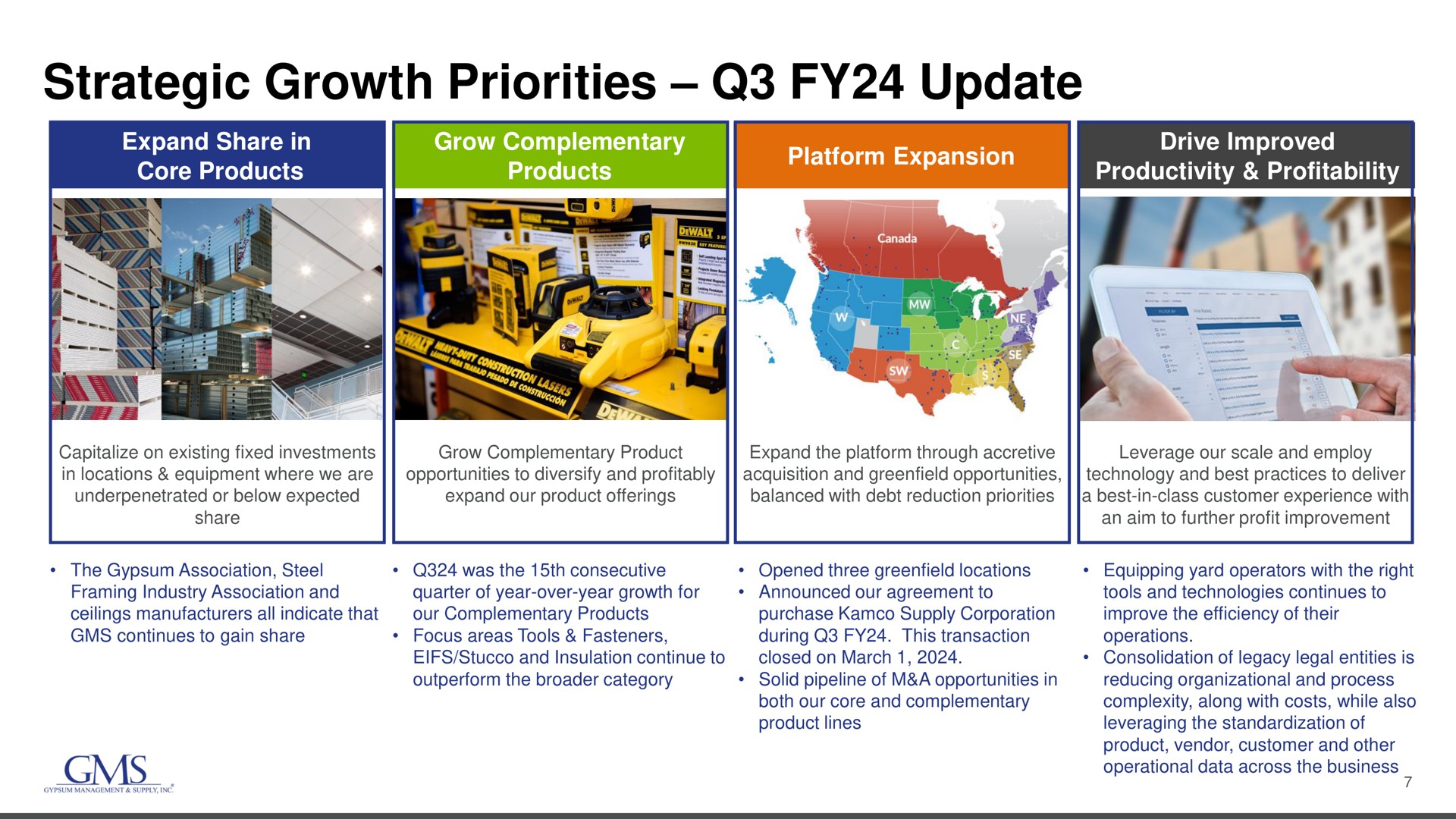strategic growth priorities update | GMS