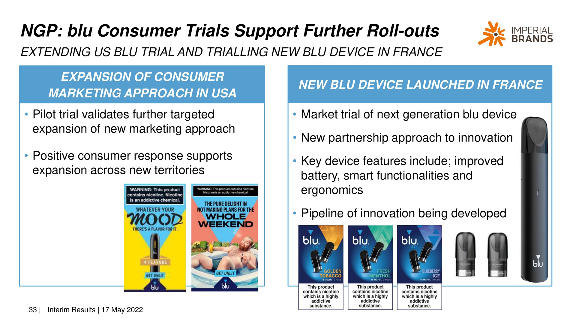 consumer trials support further roll outs extending us trial and new device in a imperial | Imperial Brands