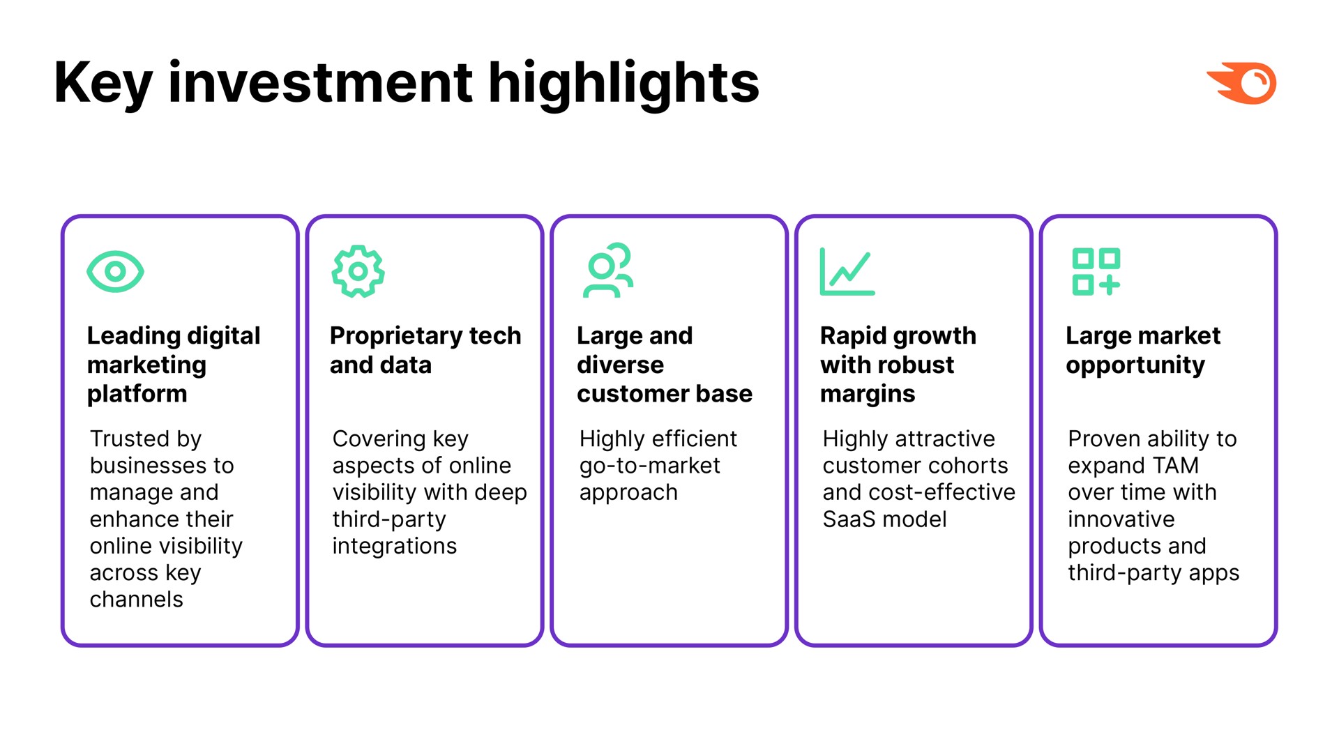 key investment highlights | Semrush