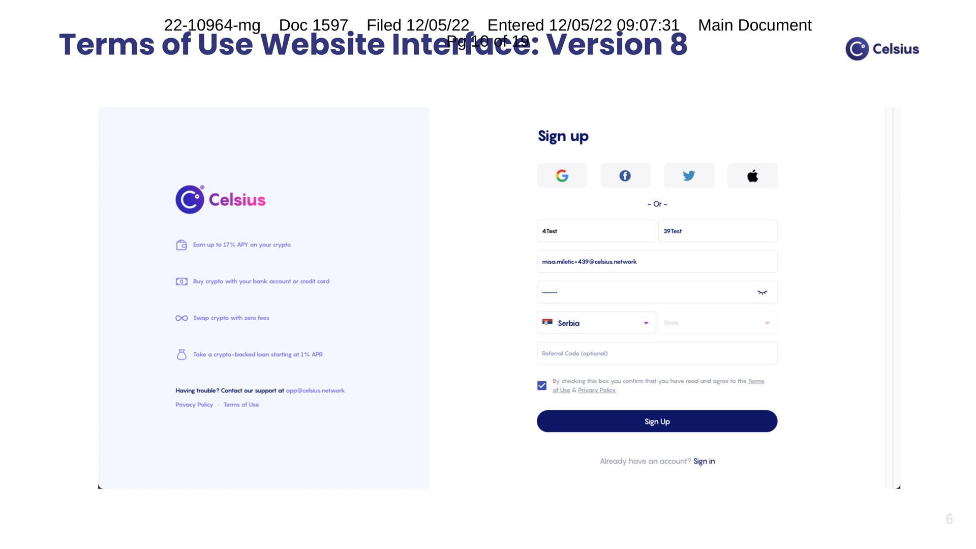 terms of use interface version | Celsius Network