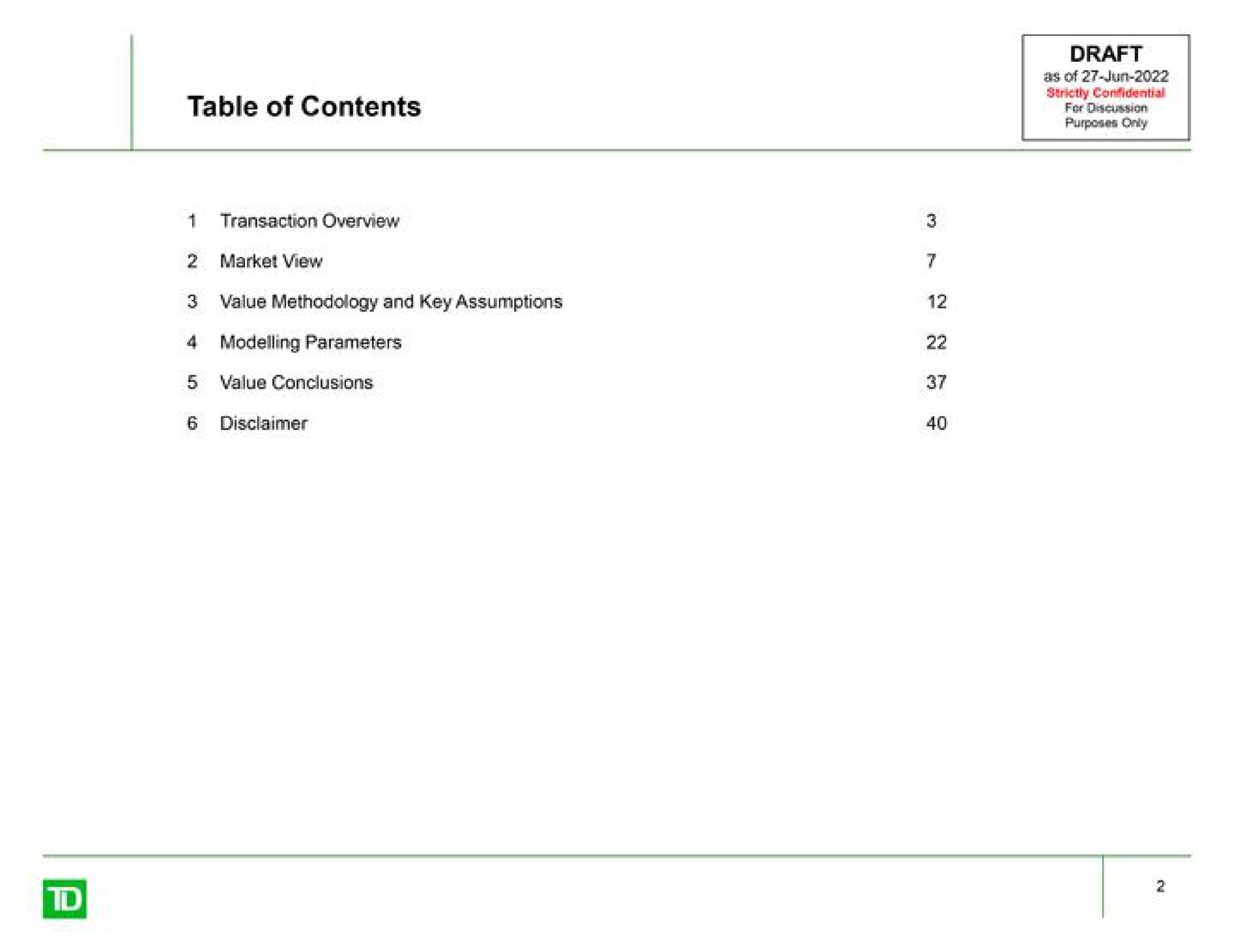 table of contents draft a | TD Securities