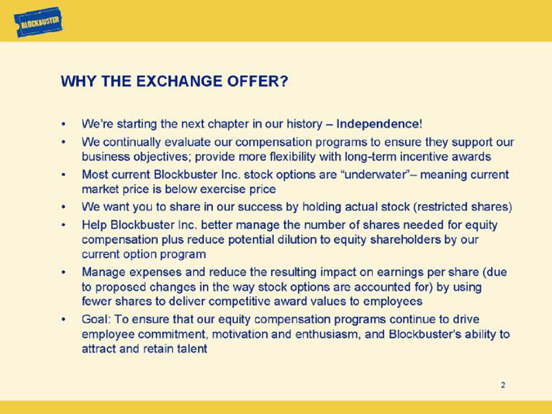 why the exchange offer | Blockbuster Video