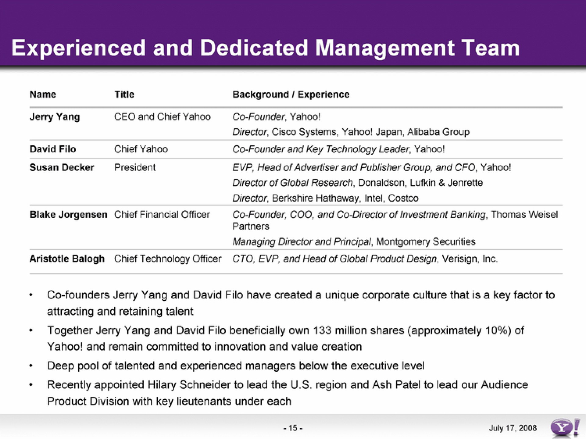experienced and dedicated management team | Yahoo