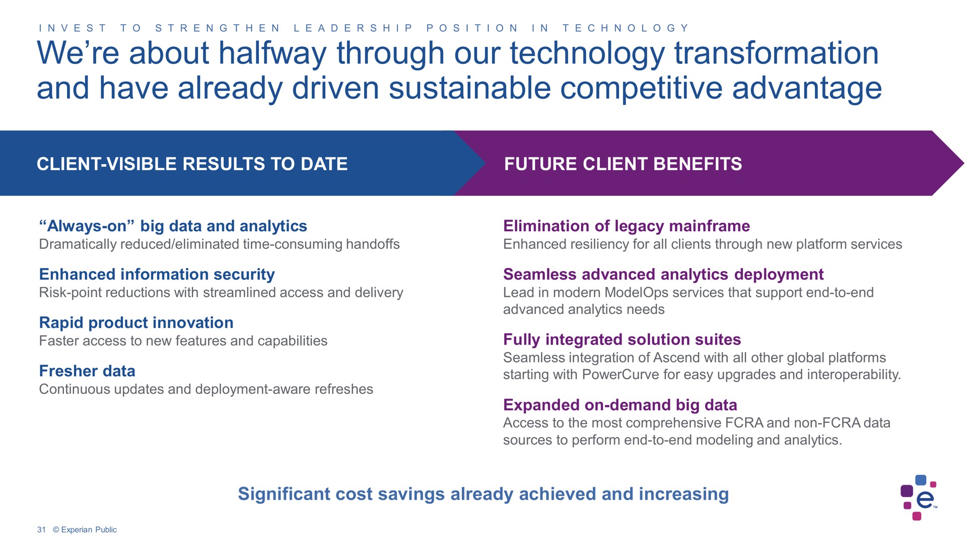 we about halfway through our technology transformation and have already driven sustainable competitive advantage | Experian