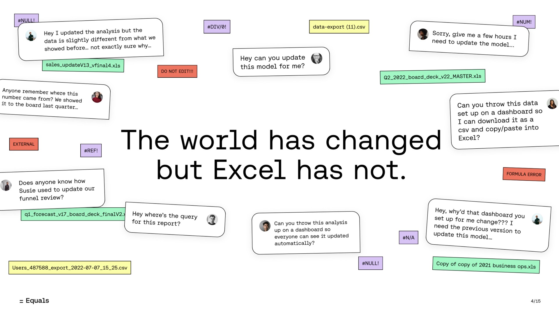 the world has changed but excel has not | Equals