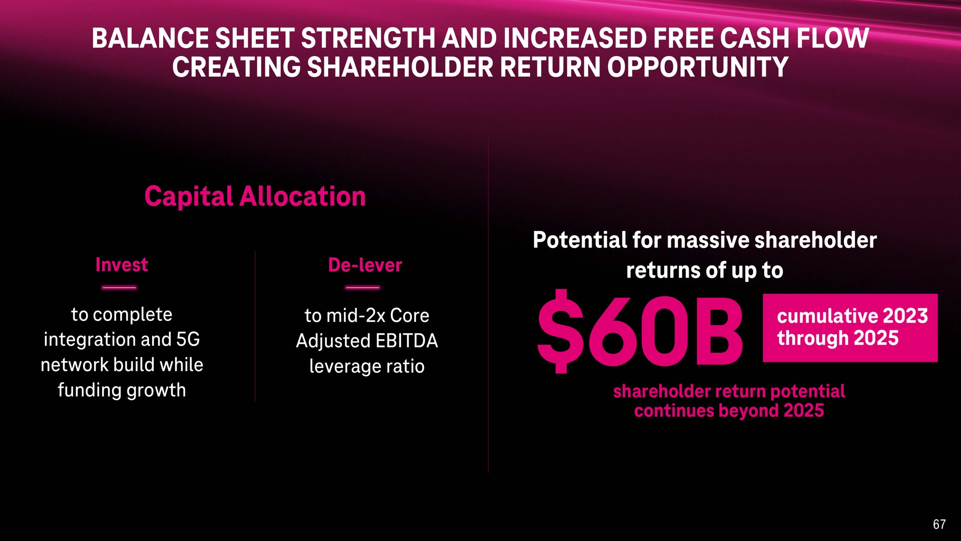 balance sheet strength and increased free cash flow creating shareholder return opportunity capital allocation potential for massive shareholder returns of up to | T-Mobile