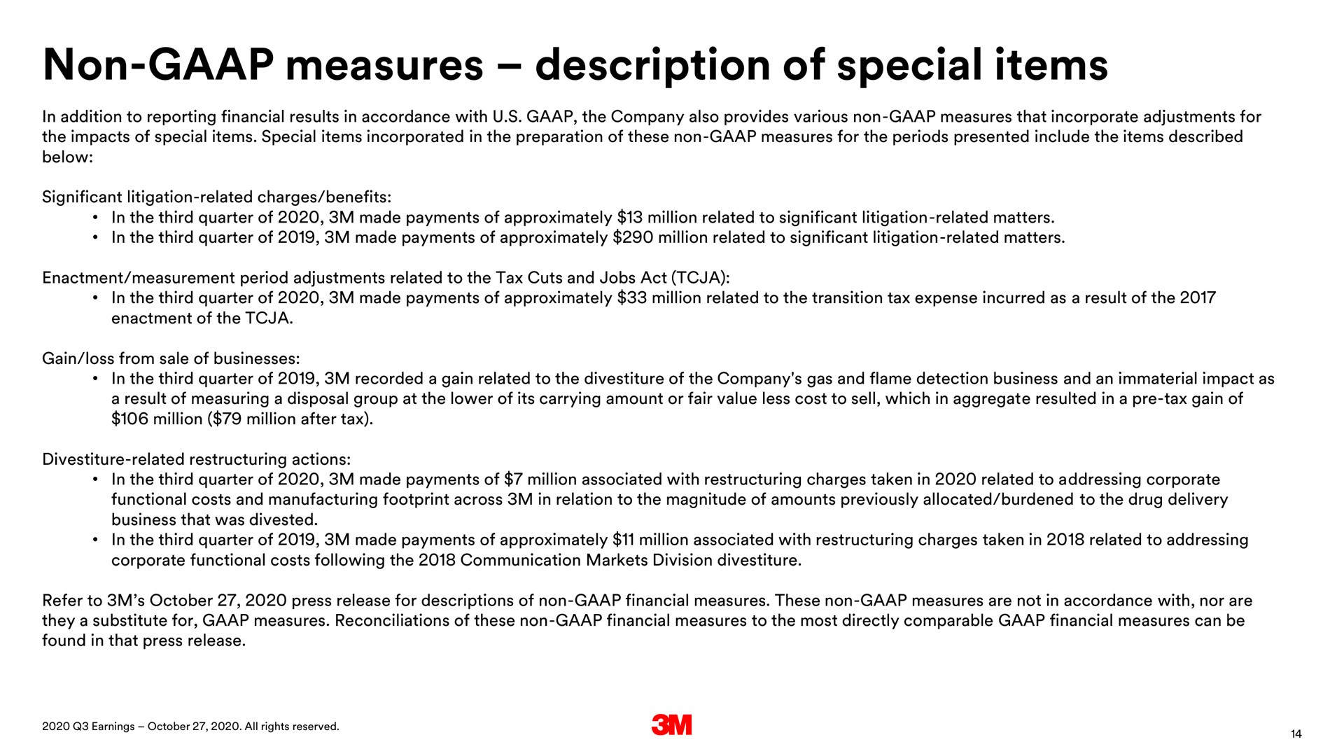 non measures description of special items | 3M