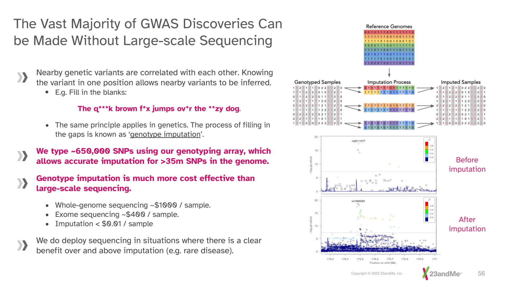 the vast majority of discoveries can be made without large scale sequencing | 23andMe