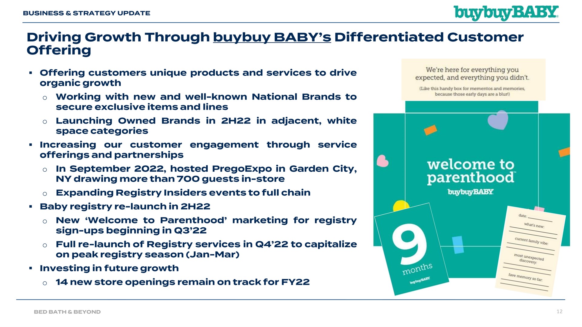 driving growth through baby differentiated customer offering welcome to parenthood | Bed Bath & Beyond