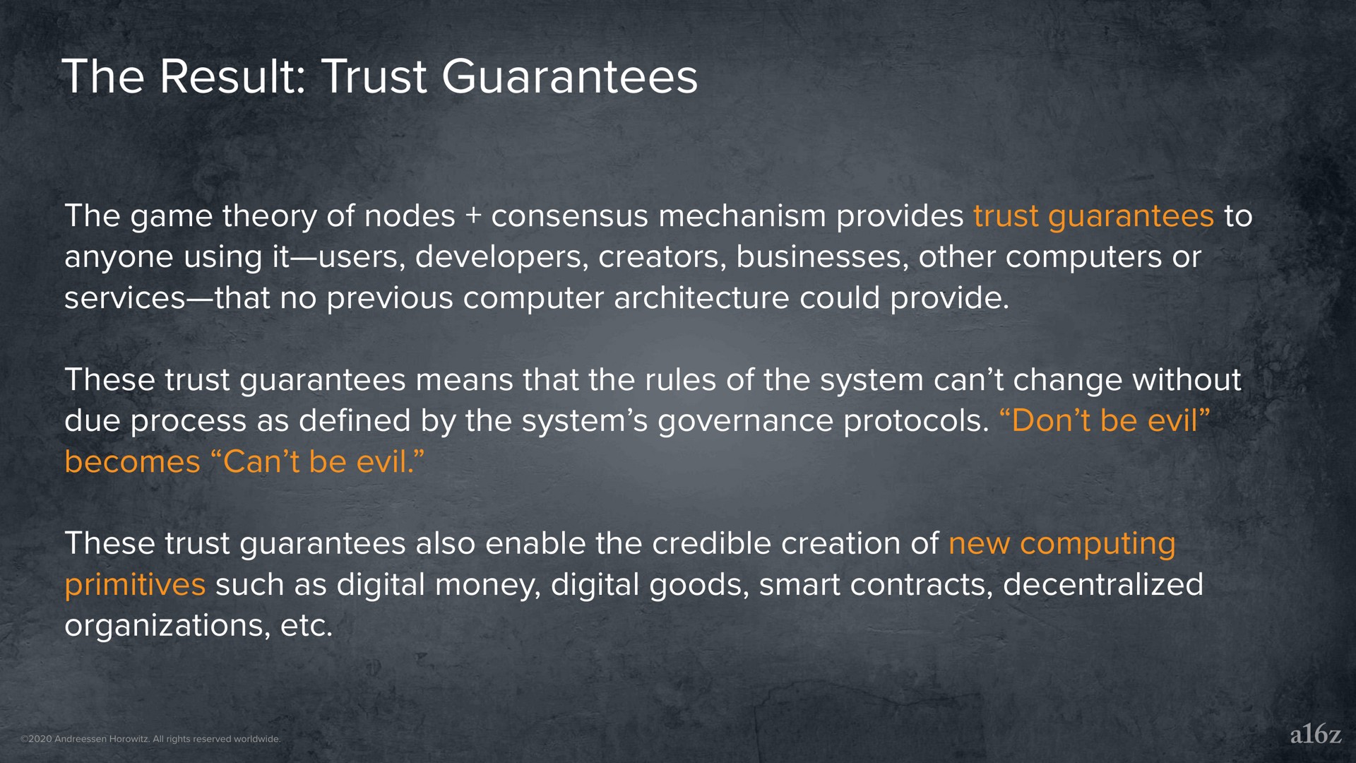 the result trust guarantees | a16z