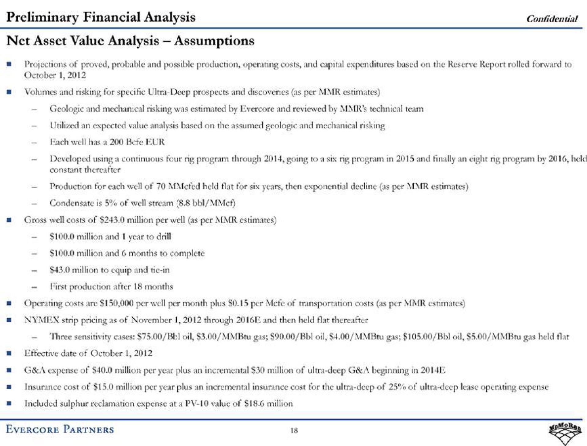 preliminary financial analysis net asset value analysis assumptions confidential partners | Evercore