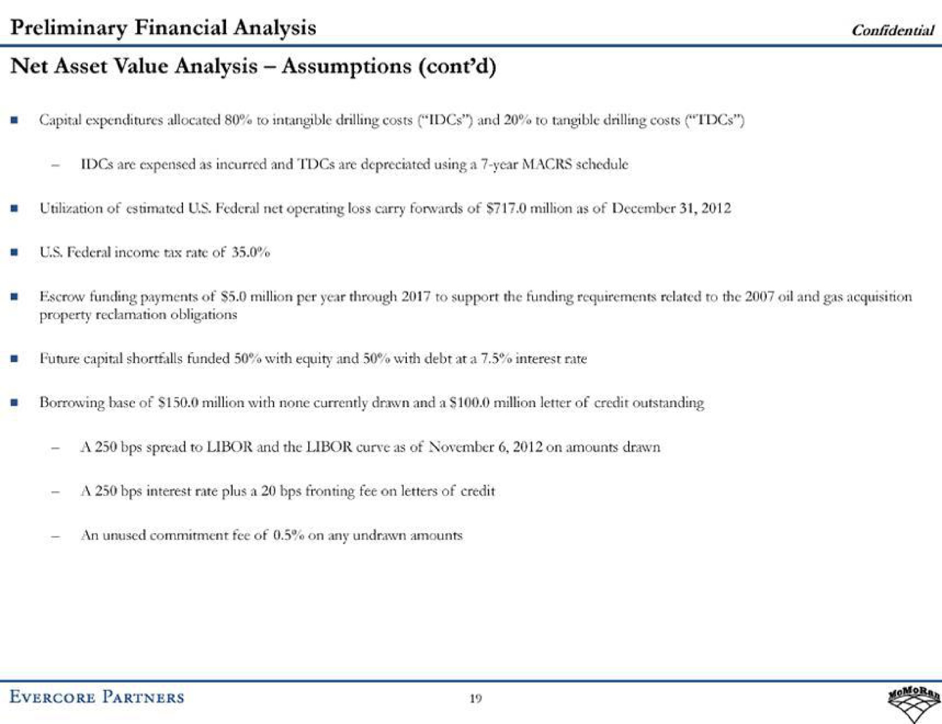 preliminary financial analysis net asset value analysis assumptions confidential | Evercore