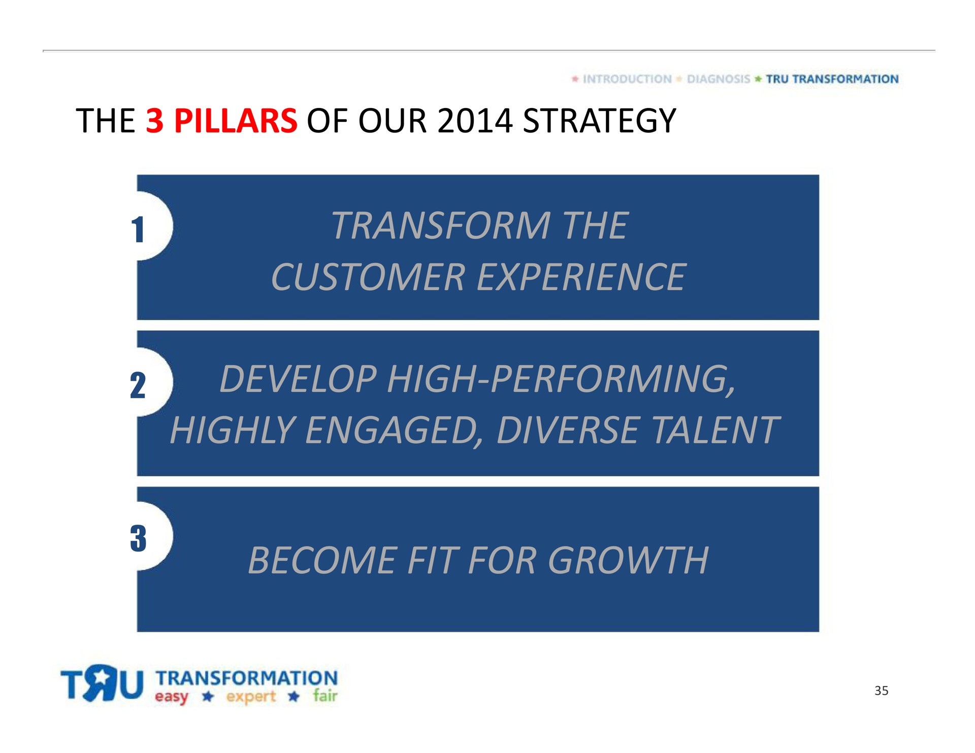the pillars of our strategy transform the customer experience develop high performing highly engaged diverse talent become fit for growth | Toys R Us